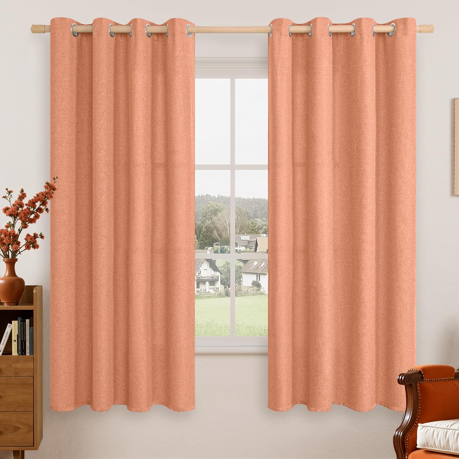 LAMIT Linen Curtains 84 inch Length 2 Panels, Grommet Thick Soft Light Filtering Curtains Privacy Living Room Window Drapes for Bedroom/Farmhouse, W52 x L84, Natural Beige