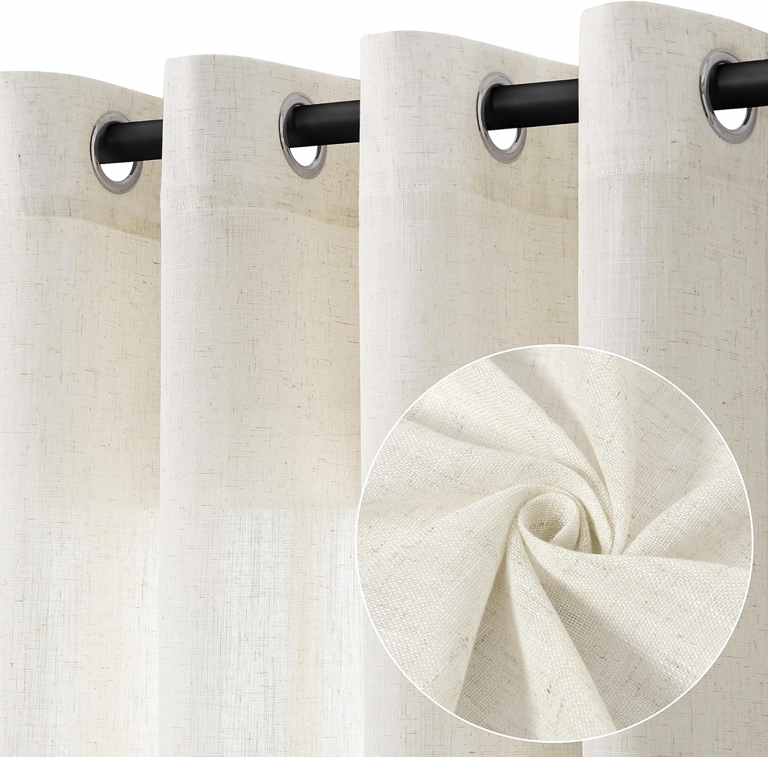 Natural Cream Linen Curtains 84 Inch Length 2 Panels for Living Room Bedroom, Light Filtering Sheer Curtains 84 Inches, Modern Farmhouse Grommet Semi Sheer Soft Privacy Drapes