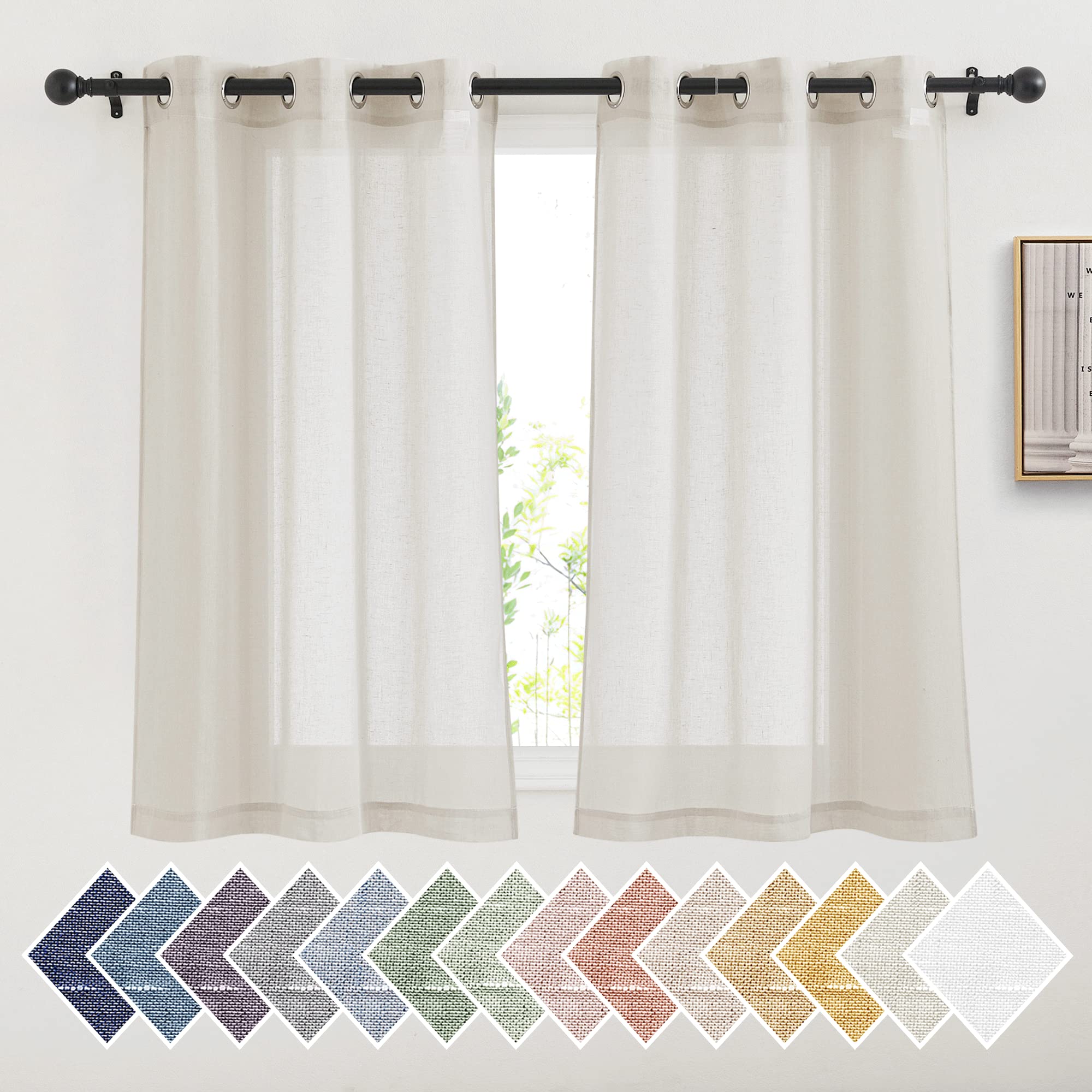 NICETOWN Semi Sheer Linen Curtains for Bedroom 84 inches Long, Grommet Privacy Vertical Farmhouse Window with Light Filtering for Living Room, Natural, W52 x L84, 2 Pieces