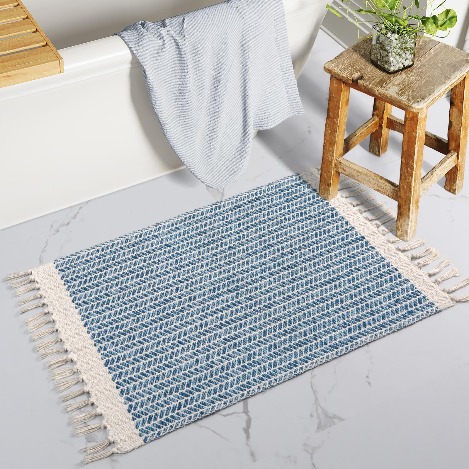 Lahome Belle Boho Rugs for Bedroom, 3x5 Bathroom Rug Lightweight Farmhouse Woven Area Rug with Tassels, Throw Rugs Washable Kitchen Rug Non Shedding Indoor Door Mats for Entryway Living Room, Khaki