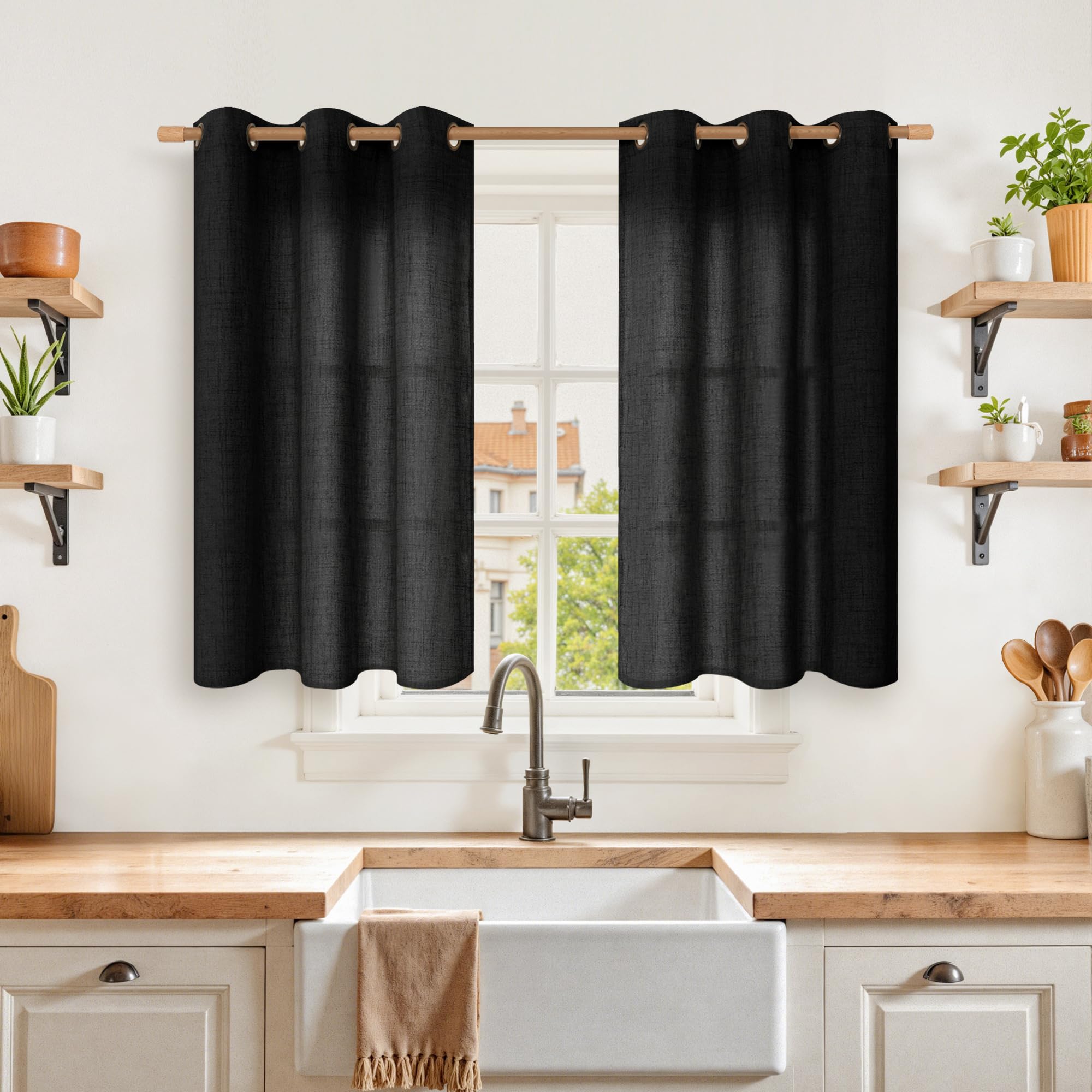 YoungsTex Linen Semi Sheer Curtains 63 Inch Length 2 Panels for Living Room - Light Filtering Drapes with Bronze Grommet Beige Window Treatments for Country Office Bedroom, 52 X 63 Inch