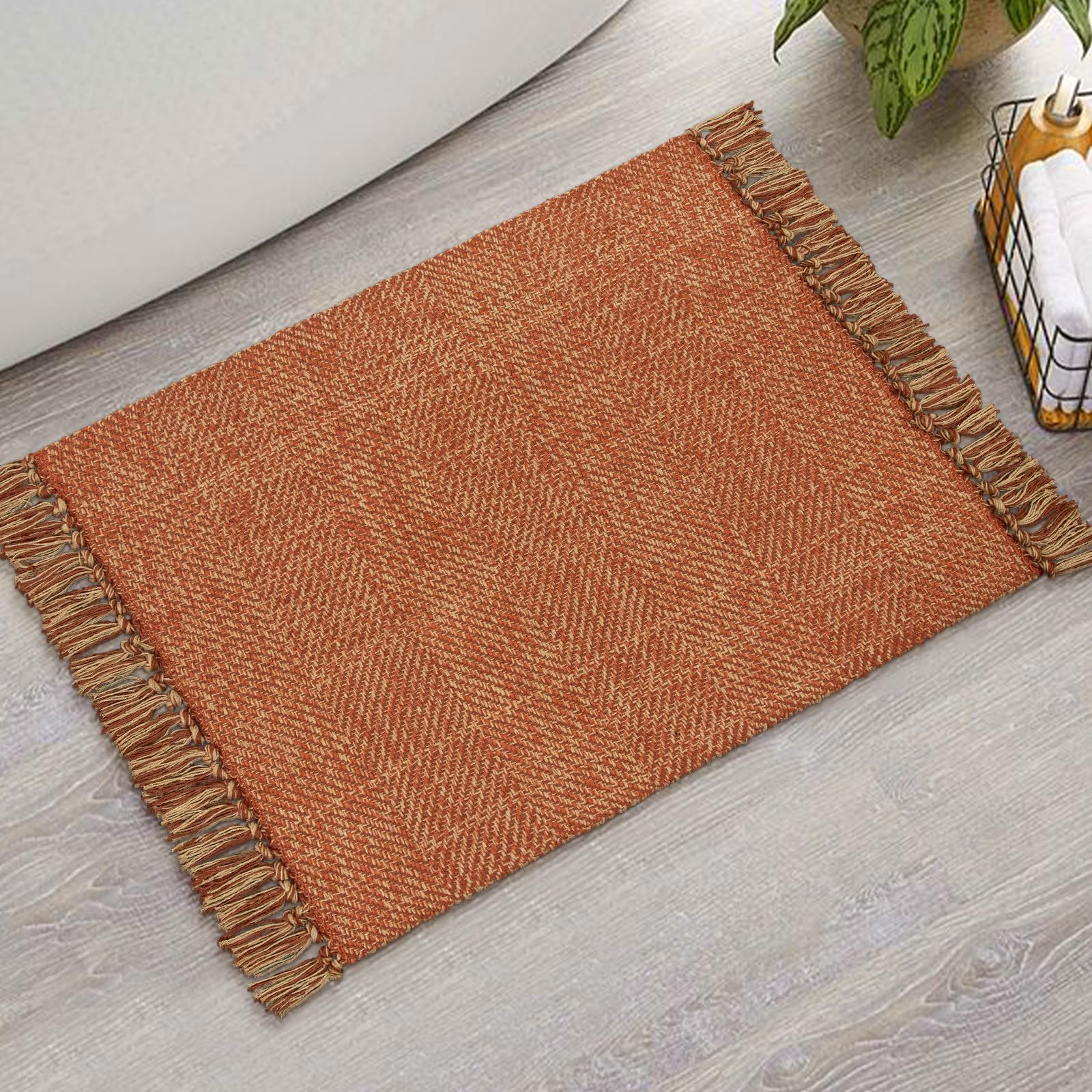 Collive Washable Area Rug 3' x 5', Modern Farmhouse Woven Kitchen Rugs, Tan/Cream Indoor Outddor Mat Braided Throw Carpet for Entryway Bedroom Nursery Laundry Living Room
