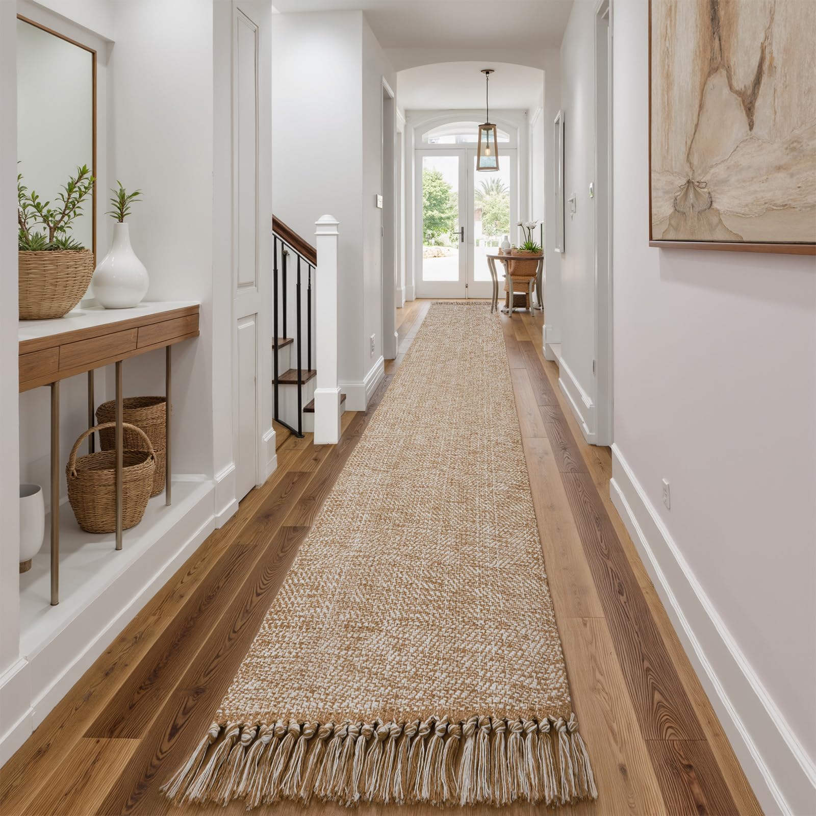 Collive Washable Area Rug 3' x 5', Modern Farmhouse Woven Kitchen Rugs, Tan/Cream Indoor Outddor Mat Braided Throw Carpet for Entryway Bedroom Nursery Laundry Living Room