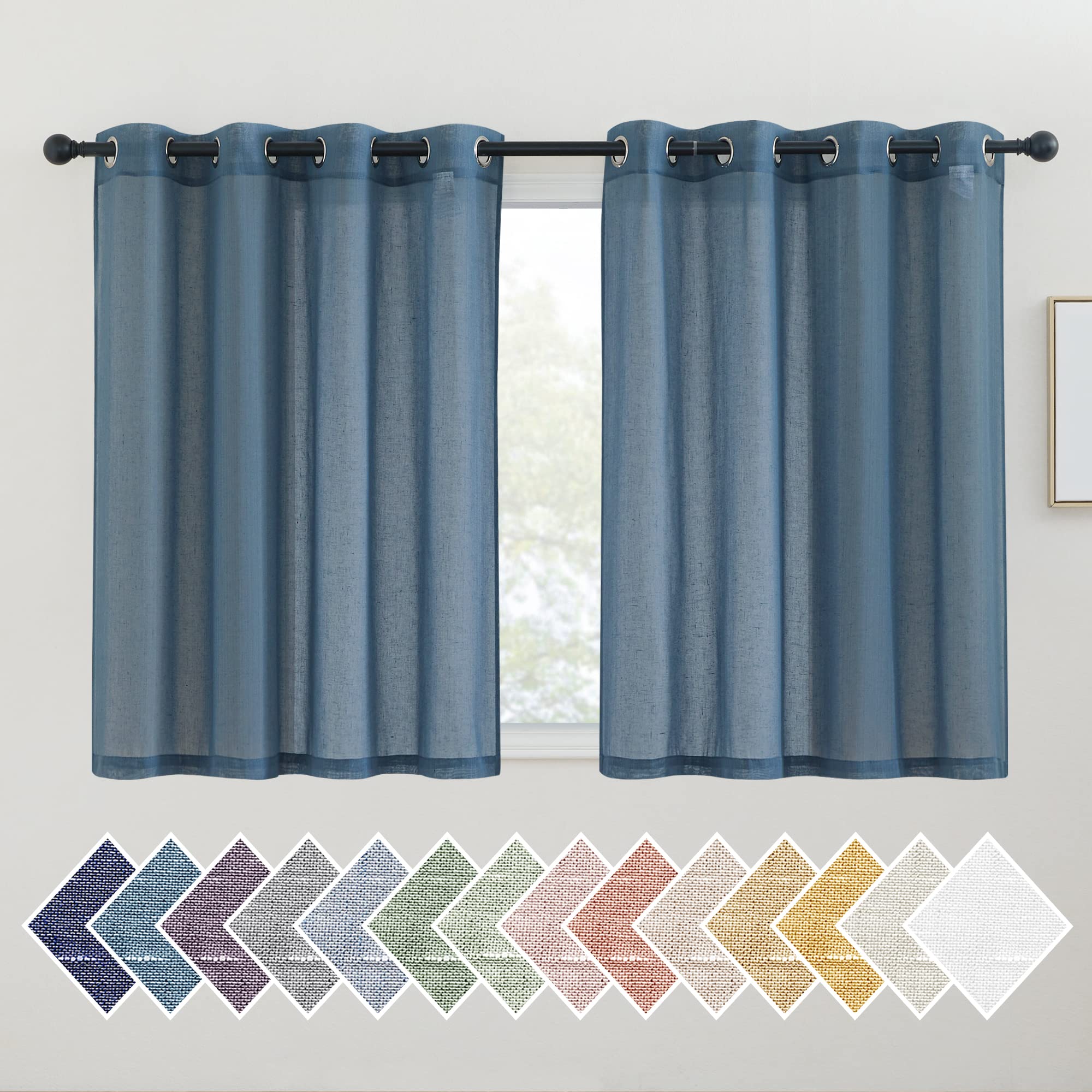 NICETOWN Semi Sheer Linen Curtains for Bedroom 84 inches Long, Grommet Privacy Vertical Farmhouse Window with Light Filtering for Living Room, Natural, W52 x L84, 2 Pieces
