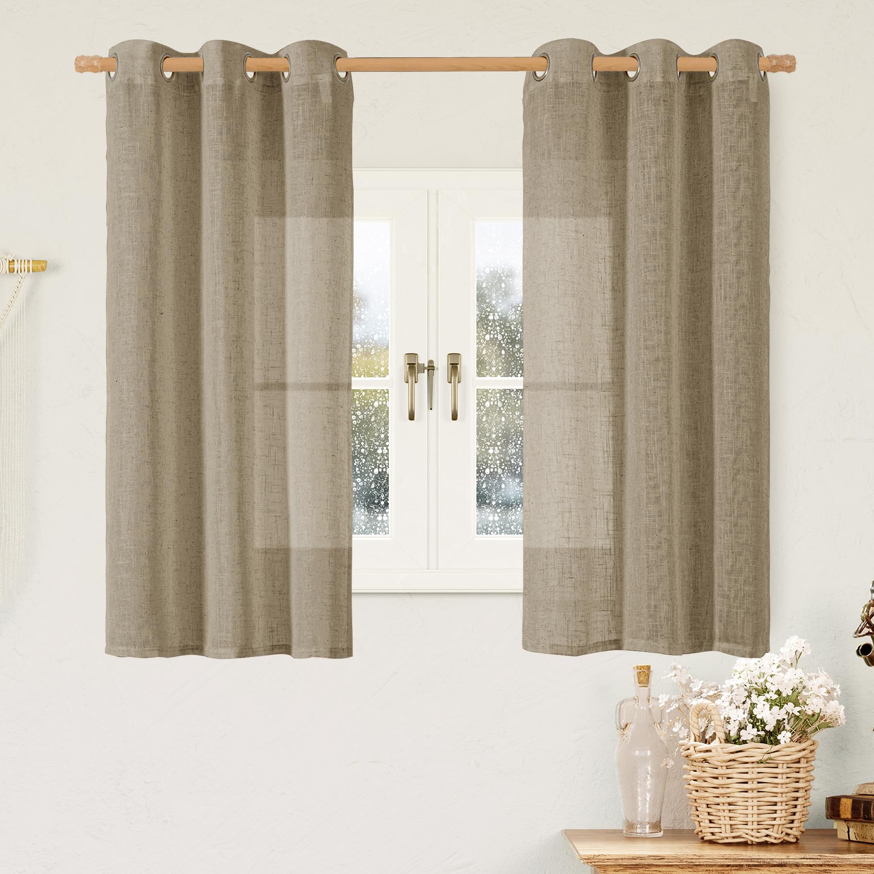 LAMIT Natural Ivory Linen Semi Sheer Curtains 84 inch Length, Cream Light Filtering Soft Thick Neutral Living Room Drapes with Bronze Grommet for Bedroom/Farmhouse, 2 Panels, 52 x 84 Inch