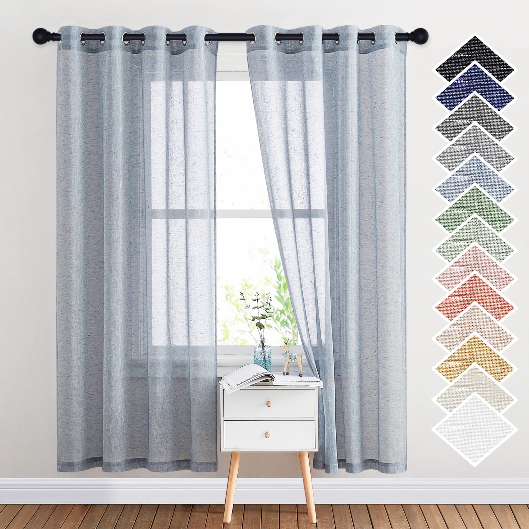 NICETOWN Semi Sheer Linen Curtains for Bedroom 84 inches Long, Grommet Privacy Vertical Farmhouse Window with Light Filtering for Living Room, Natural, W52 x L84, 2 Pieces
