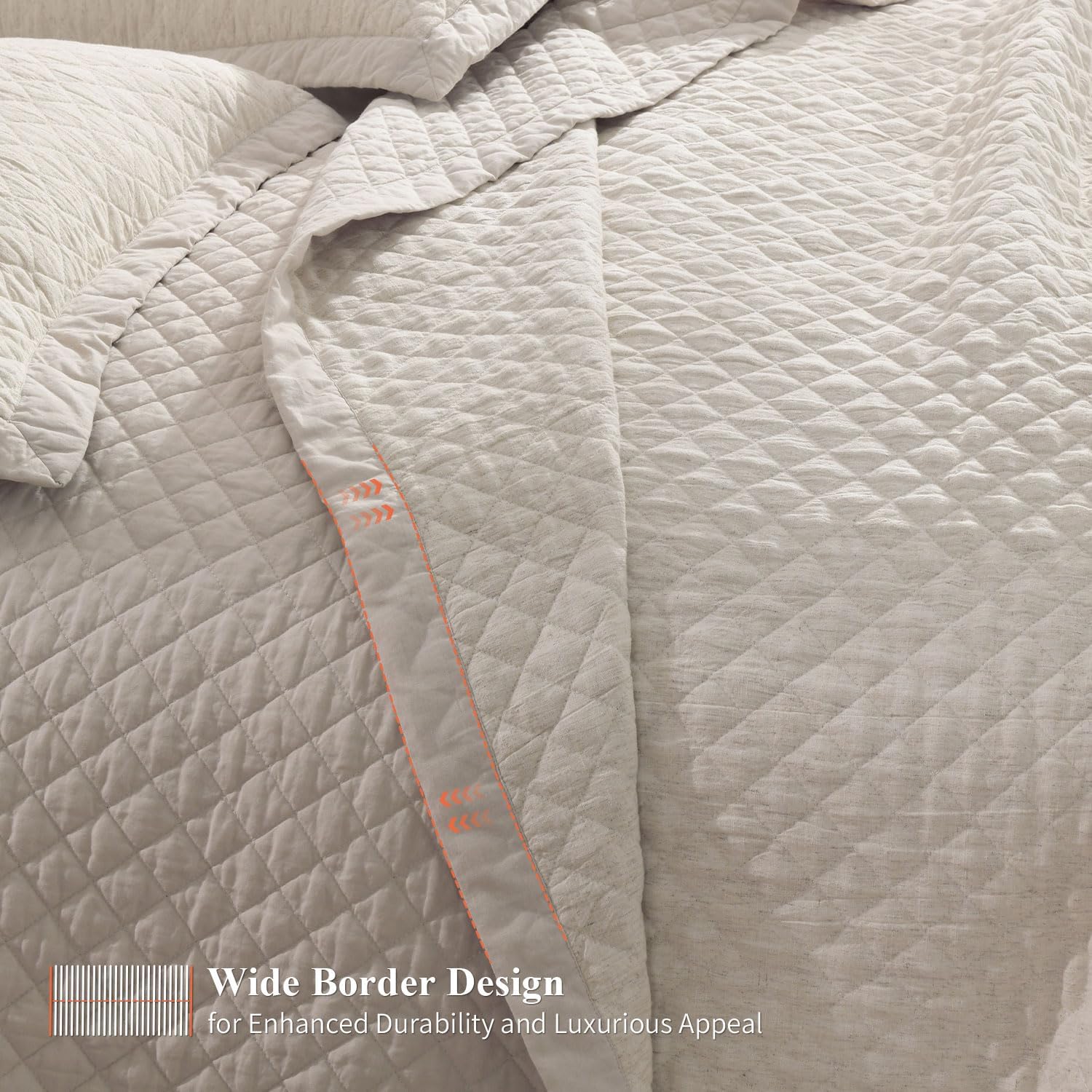 Grassix Linen Quilt Set King Size 3-Piece, 100% Linen Front & Cotton Back, Prewashed Diamond Stitch Bedspread with 2 Shams, Lightweight Breathable Quilt for Hot Sleepers, Modern Farmhouse Bedding