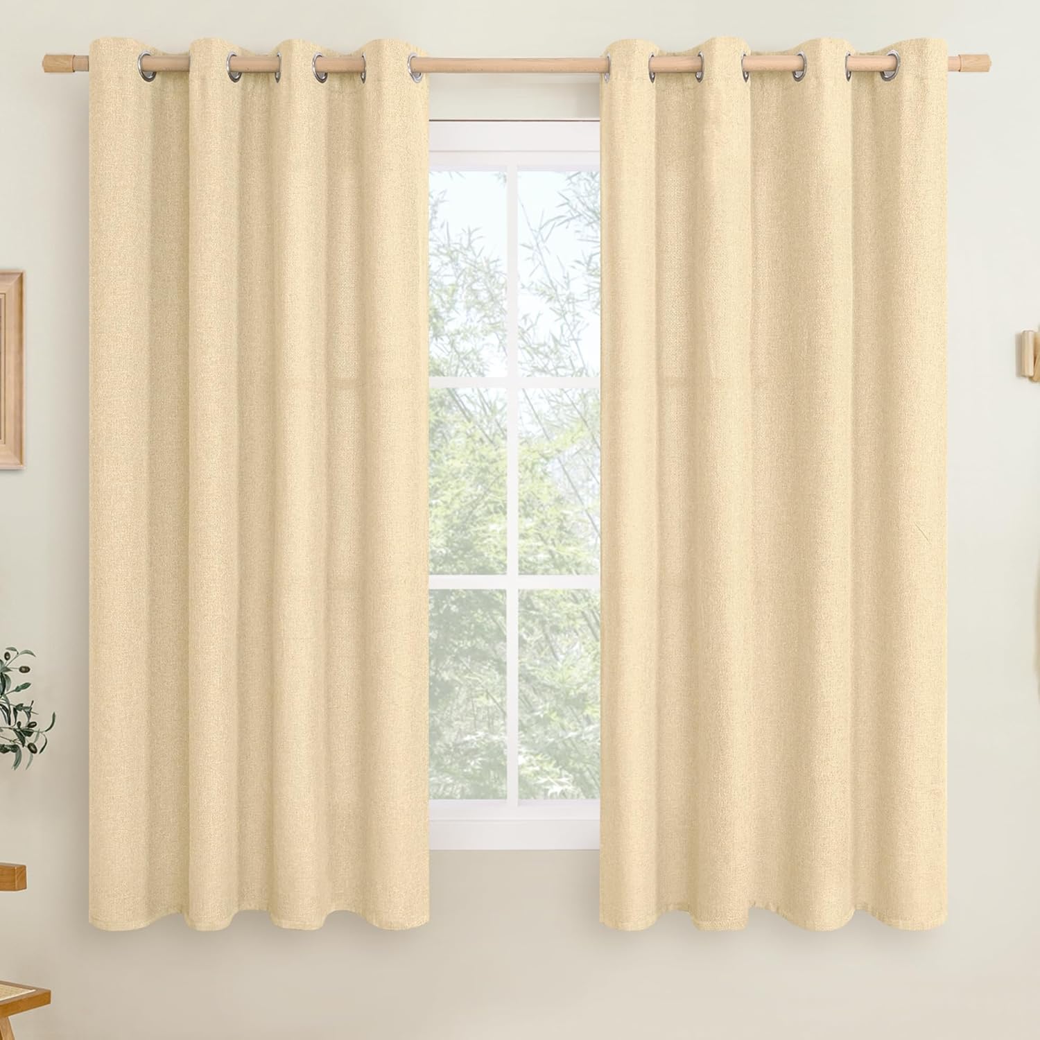 LAMIT Linen Curtains 84 inch Length 2 Panels, Grommet Thick Soft Light Filtering Curtains Privacy Living Room Window Drapes for Bedroom/Farmhouse, W52 x L84, Natural Beige