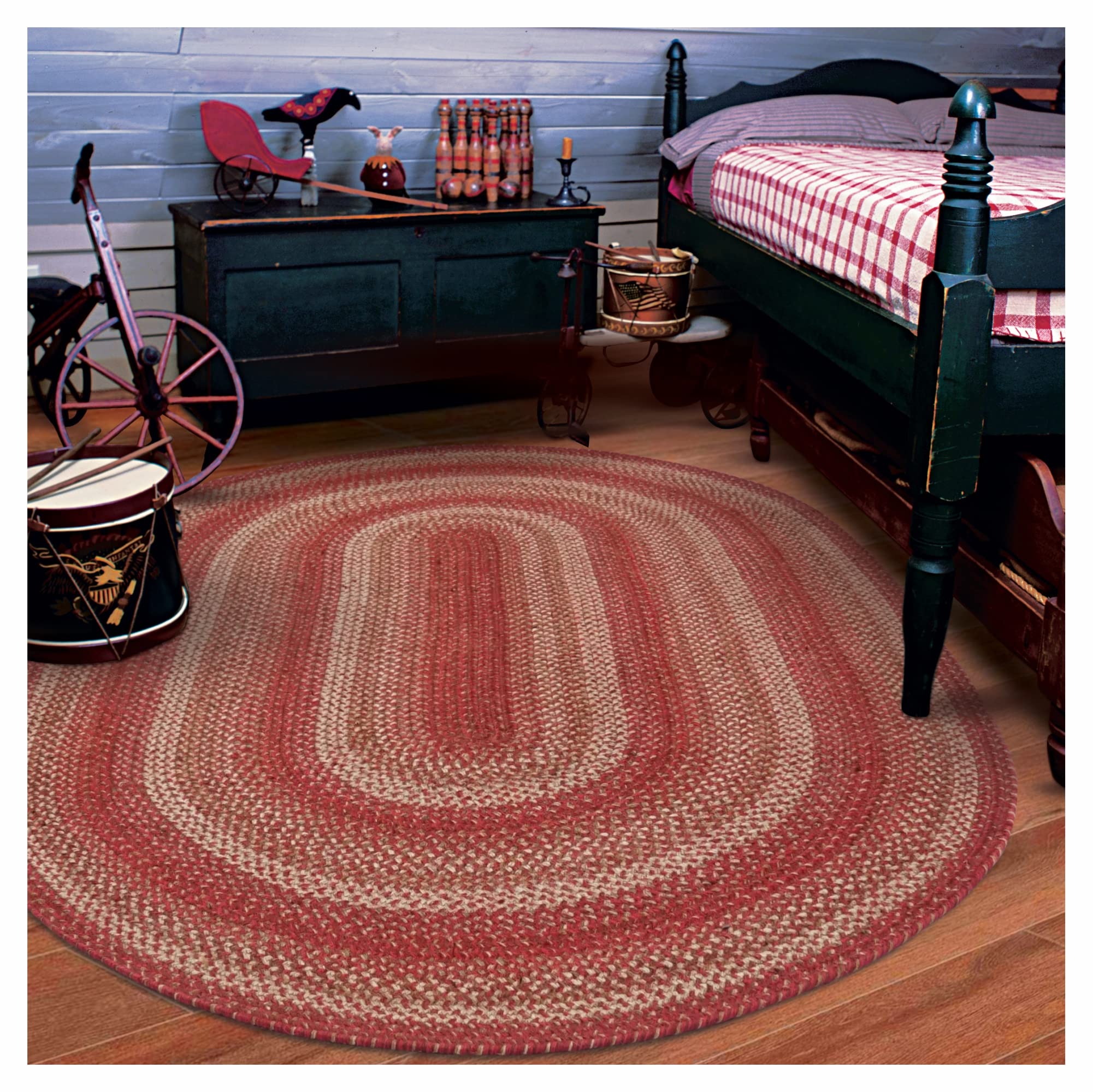 Homespice Gingerbread Black & Brown Braided Rug 20x30 - Jute Braided Kitchen Rugs for Country, Primitive Decor, Reversible, Pet-Friendly, Durable & Easy to Maintain