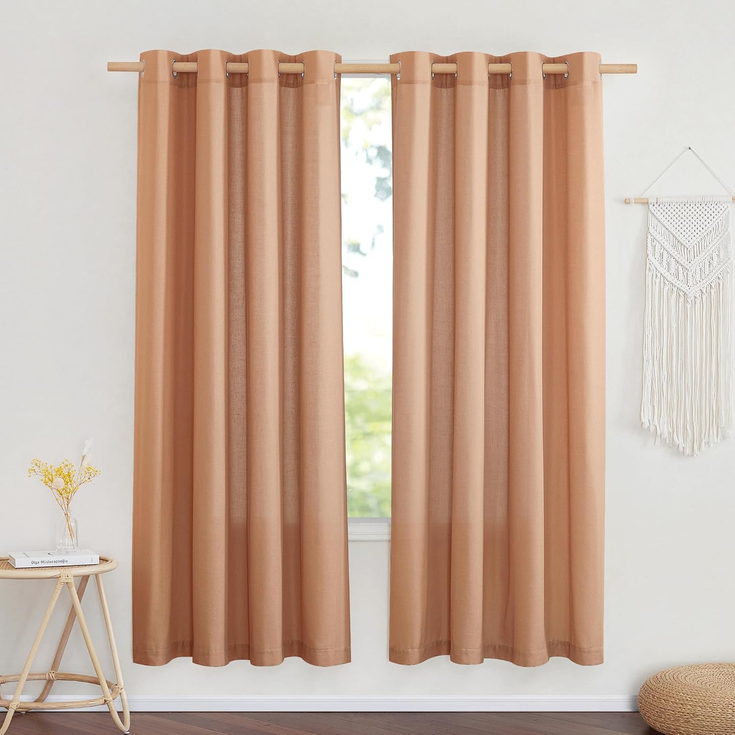 NICETOWN Natural Linen Curtains 84 inch Long 2 Panels Set, Grommet Top Thick Linen Burlap Semi Sheer Vertical Drapes Privacy Assured with Light Filtering for Bedroom/Living Room, W55 x L84