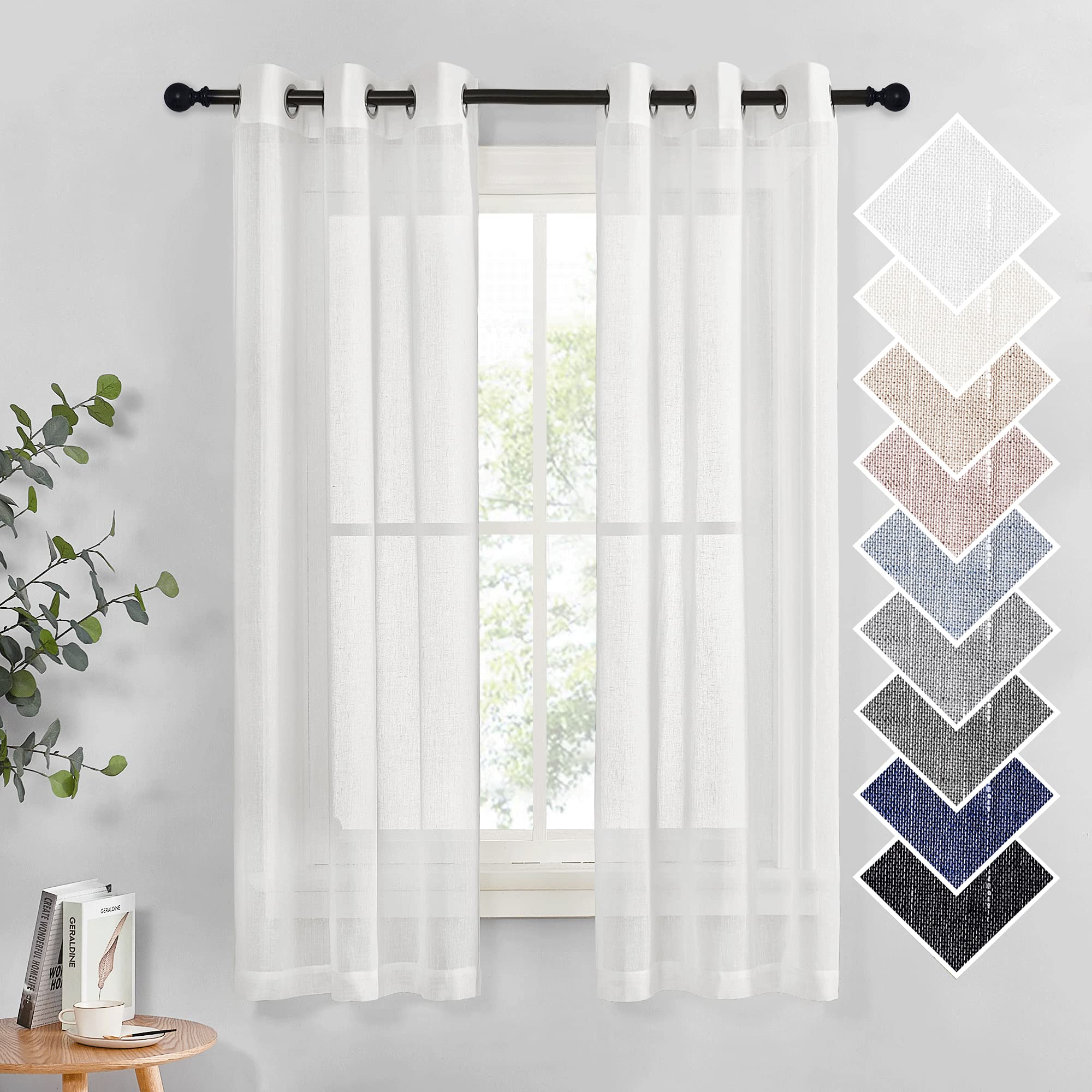 NICETOWN Semi Sheer Linen Curtains for Bedroom 84 inches Long, Grommet Privacy Vertical Farmhouse Window with Light Filtering for Living Room, Natural, W52 x L84, 2 Pieces