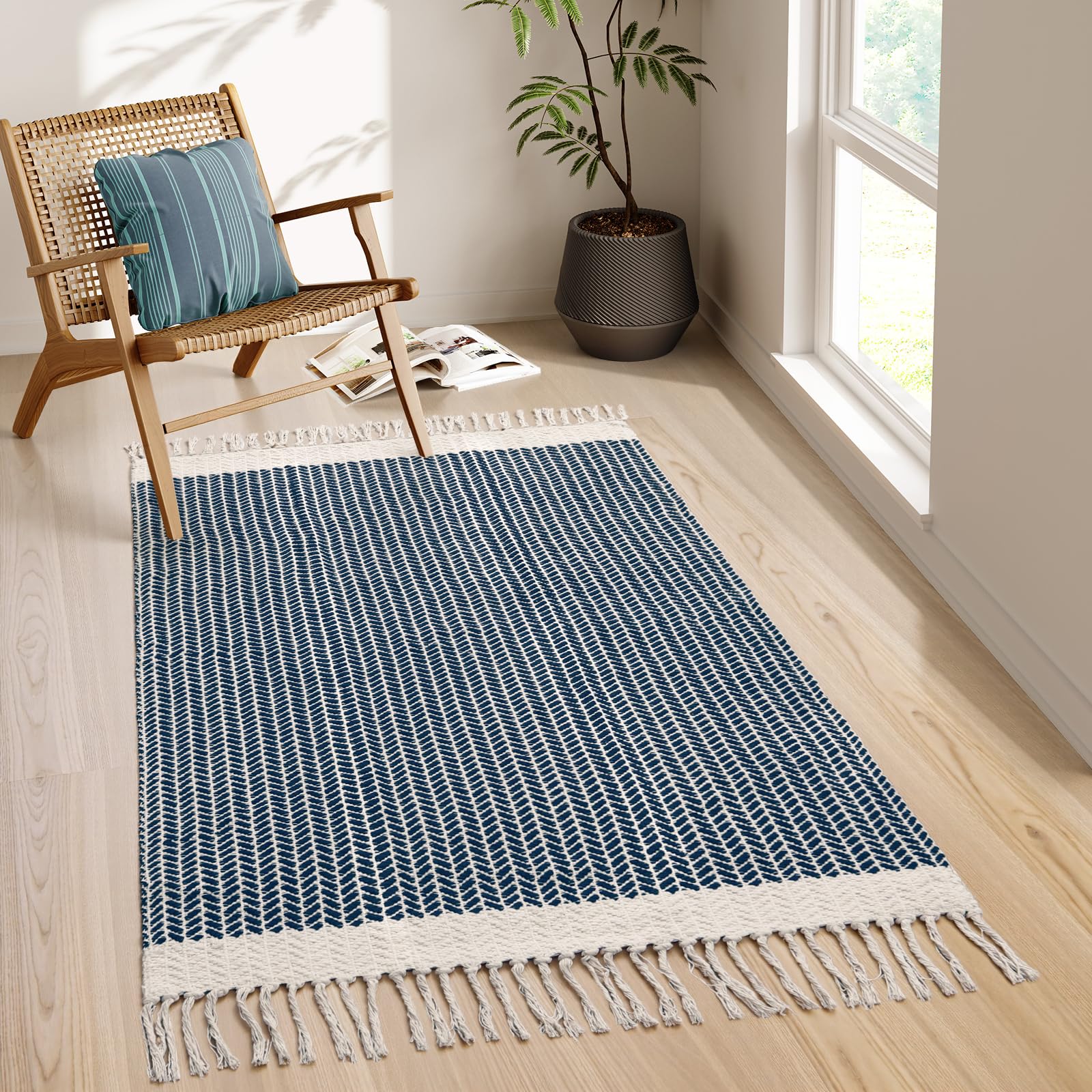 Lahome Belle Boho Rugs for Bedroom, 3x5 Bathroom Rug Lightweight Farmhouse Woven Area Rug with Tassels, Throw Rugs Washable Kitchen Rug Non Shedding Indoor Door Mats for Entryway Living Room, Khaki