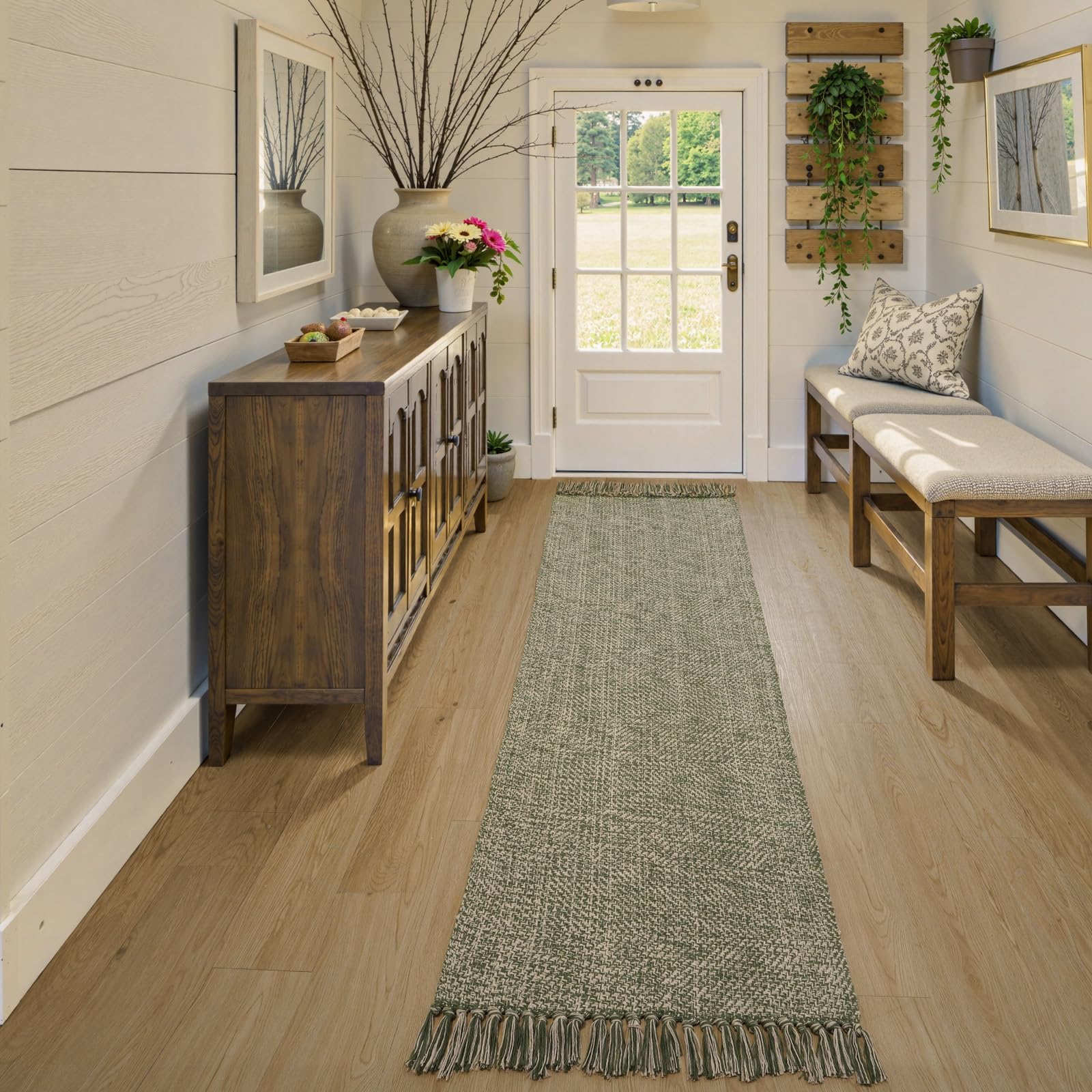 Collive Washable Area Rug 3' x 5', Modern Farmhouse Woven Kitchen Rugs, Tan/Cream Indoor Outddor Mat Braided Throw Carpet for Entryway Bedroom Nursery Laundry Living Room
