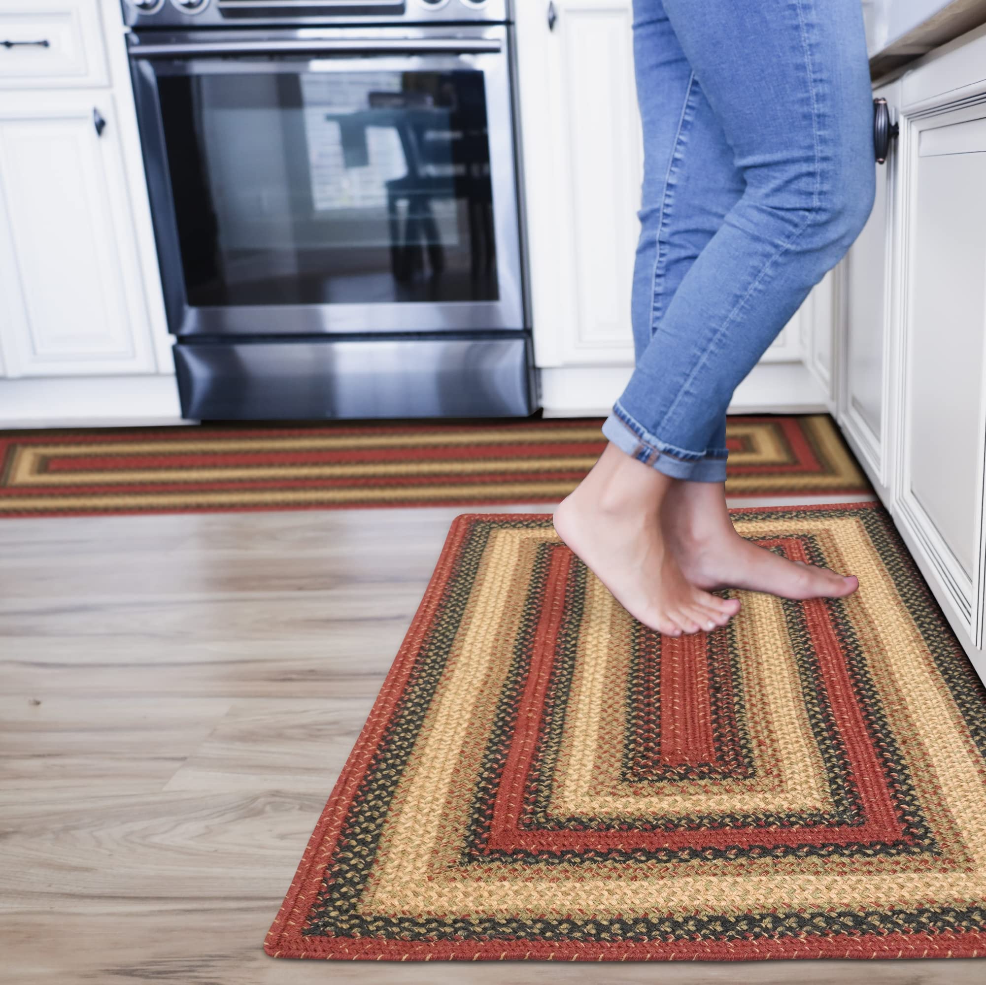 Homespice Gingerbread Black & Brown Braided Rug 20x30 - Jute Braided Kitchen Rugs for Country, Primitive Decor, Reversible, Pet-Friendly, Durable & Easy to Maintain