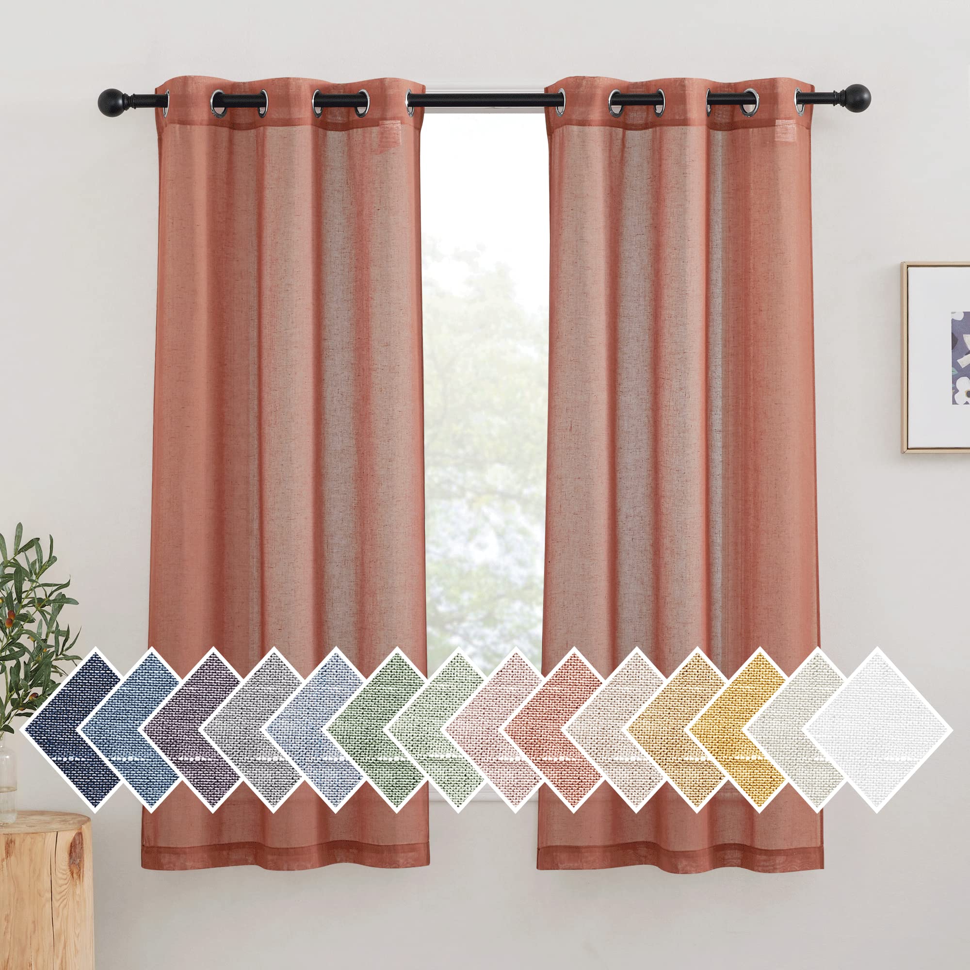 NICETOWN Semi Sheer Linen Curtains for Bedroom 84 inches Long, Grommet Privacy Vertical Farmhouse Window with Light Filtering for Living Room, Natural, W52 x L84, 2 Pieces