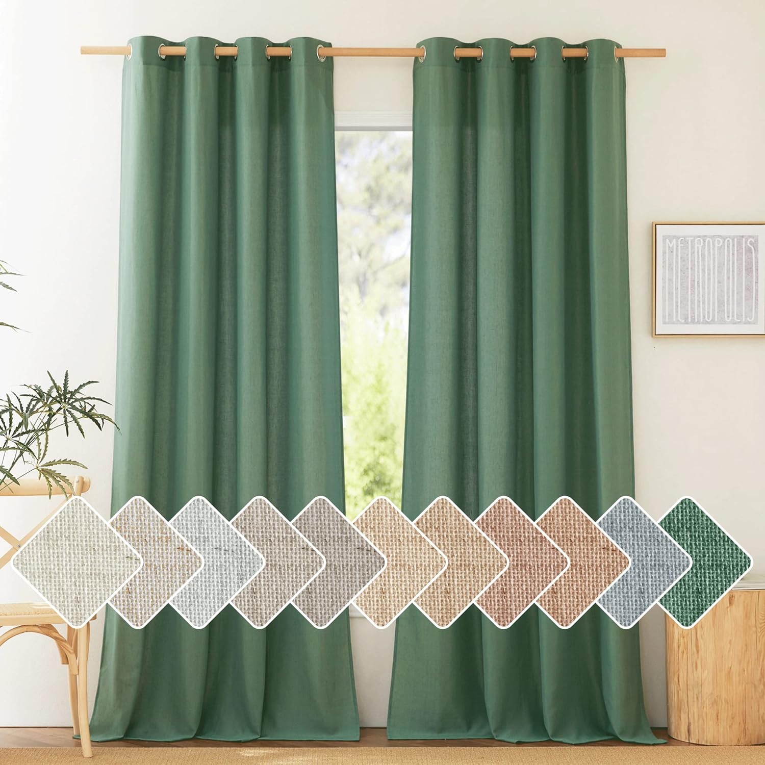 NICETOWN Natural Linen Curtains 84 inch Long 2 Panels Set, Grommet Top Thick Linen Burlap Semi Sheer Vertical Drapes Privacy Assured with Light Filtering for Bedroom/Living Room, W55 x L84