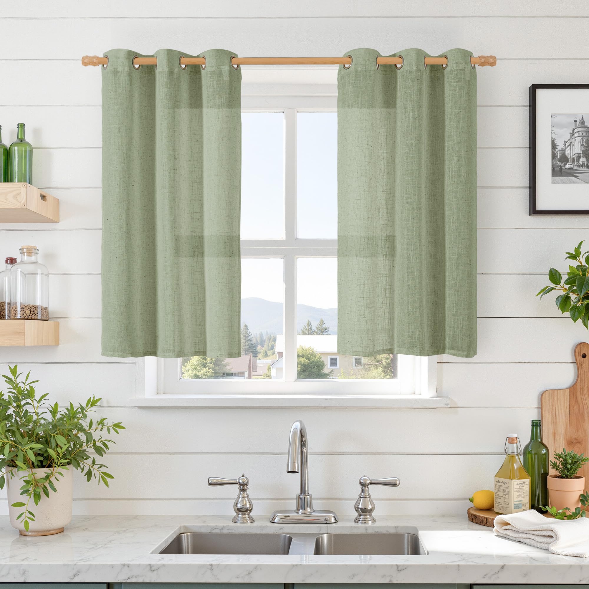 LAMIT Natural Ivory Linen Semi Sheer Curtains 84 inch Length, Cream Light Filtering Soft Thick Neutral Living Room Drapes with Bronze Grommet for Bedroom/Farmhouse, 2 Panels, 52 x 84 Inch