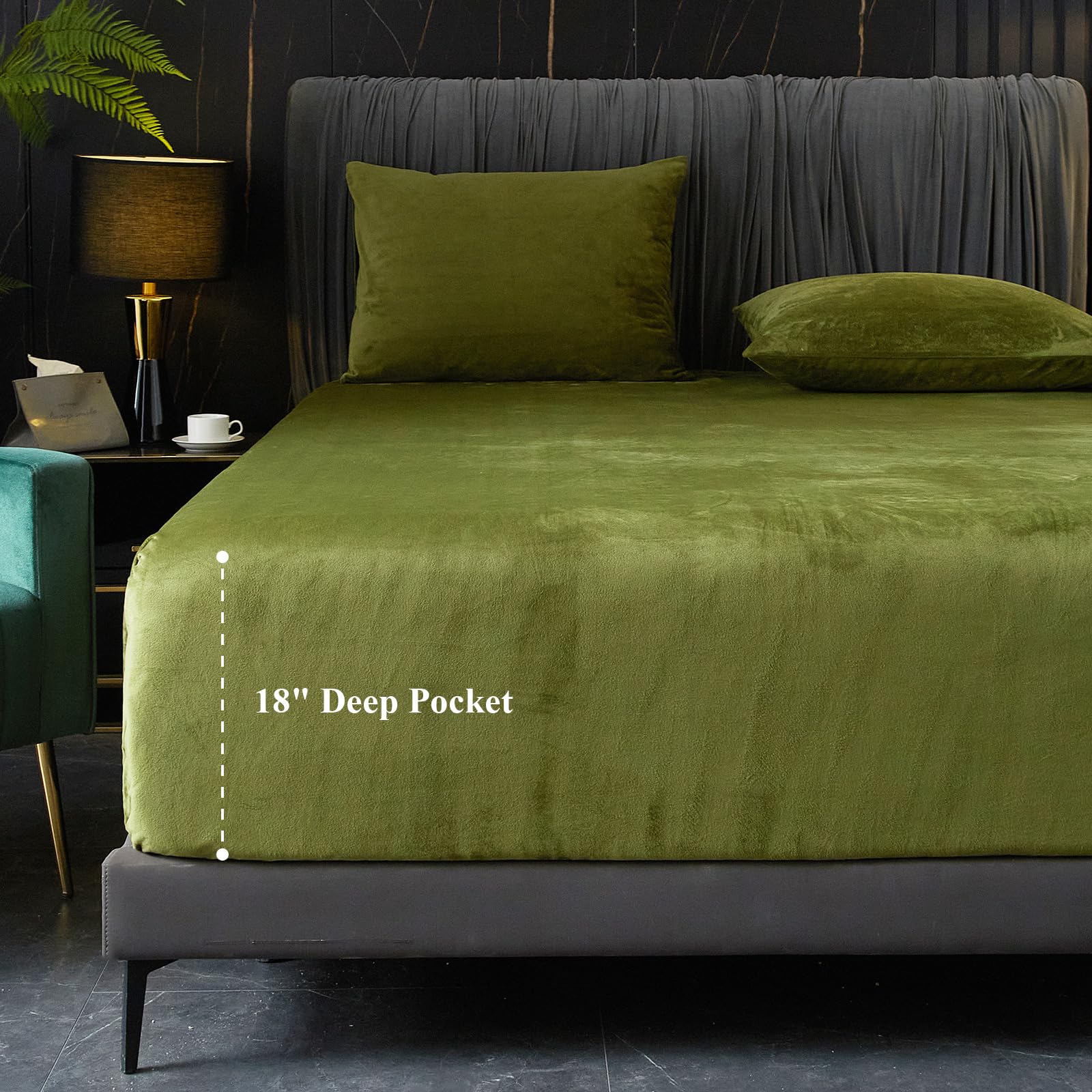 Ivellow Velvet Fitted Sheet Queen Size, 1 Pack Luxury Flannel Bed Sheets with 18” Extra Deep Pocket Queen Fitted Sheet Only Extra Soft Cozy Comfy Warmth Plush Grey Velvet Bottom Sheets No Pillowcases