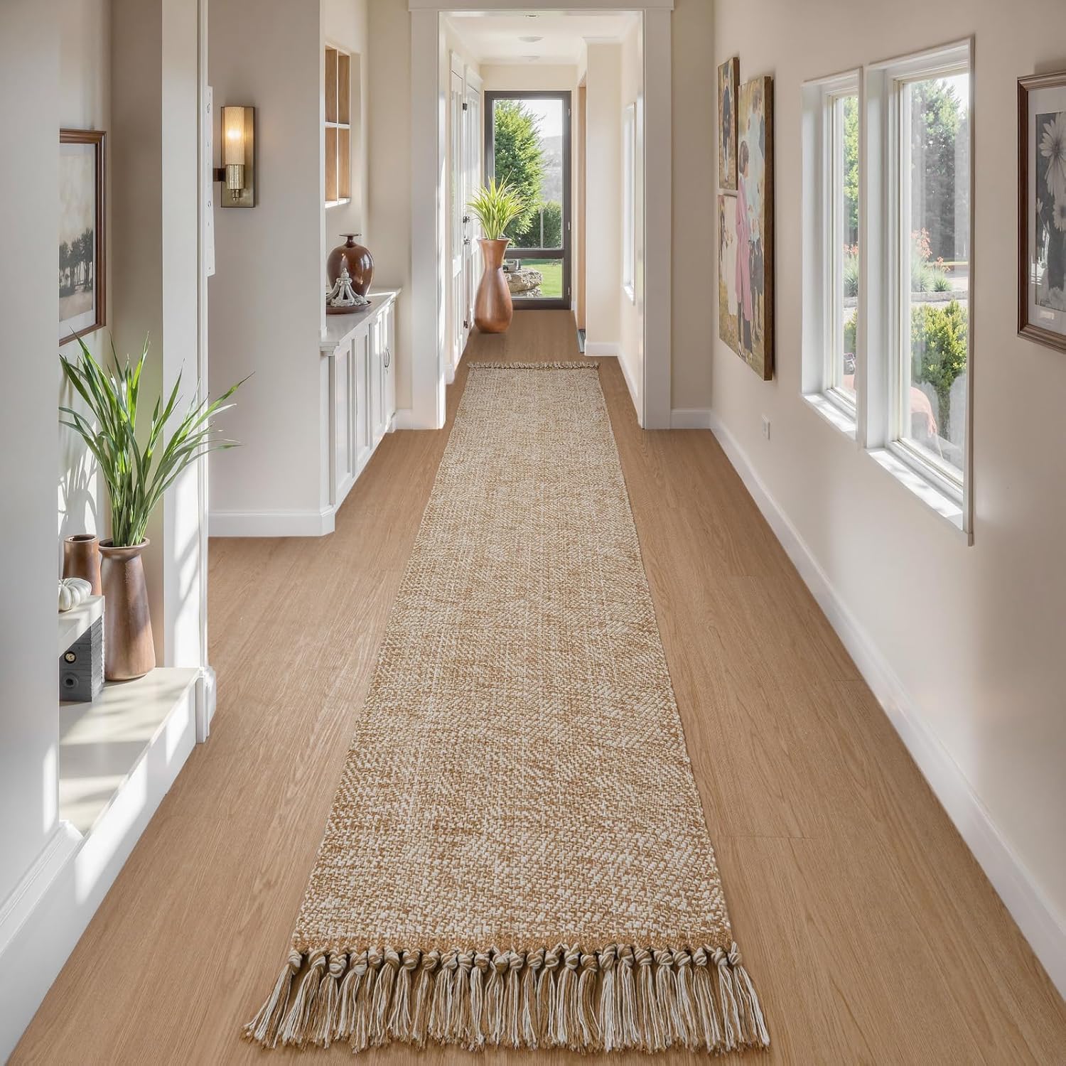 Collive 4x6 Area Rug, Natural/Black Woven Cotton Washable Modern Bedroom Rugs, Boho Dining Room Door Rug Carpet with Tassel for Living Room Nursery Room Office, Outdoor Rug for Patio Hallway Decor