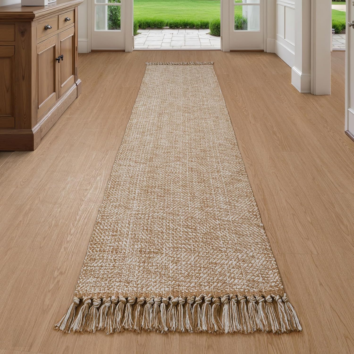 Collive 4x6 Area Rug, Natural/Black Woven Cotton Washable Modern Bedroom Rugs, Boho Dining Room Door Rug Carpet with Tassel for Living Room Nursery Room Office, Outdoor Rug for Patio Hallway Decor