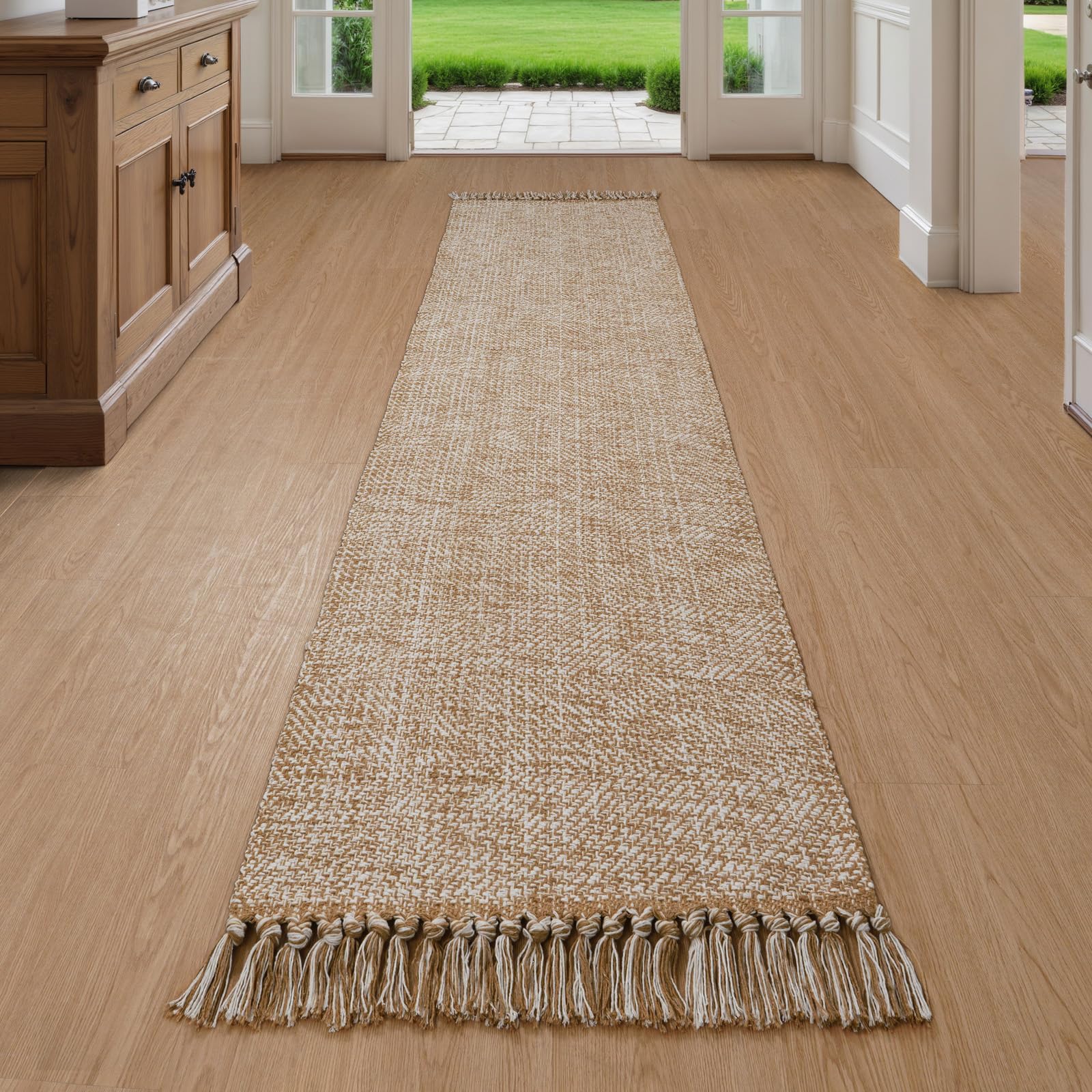 Collive Washable Area Rug 3' x 5', Modern Farmhouse Woven Kitchen Rugs, Tan/Cream Indoor Outddor Mat Braided Throw Carpet for Entryway Bedroom Nursery Laundry Living Room