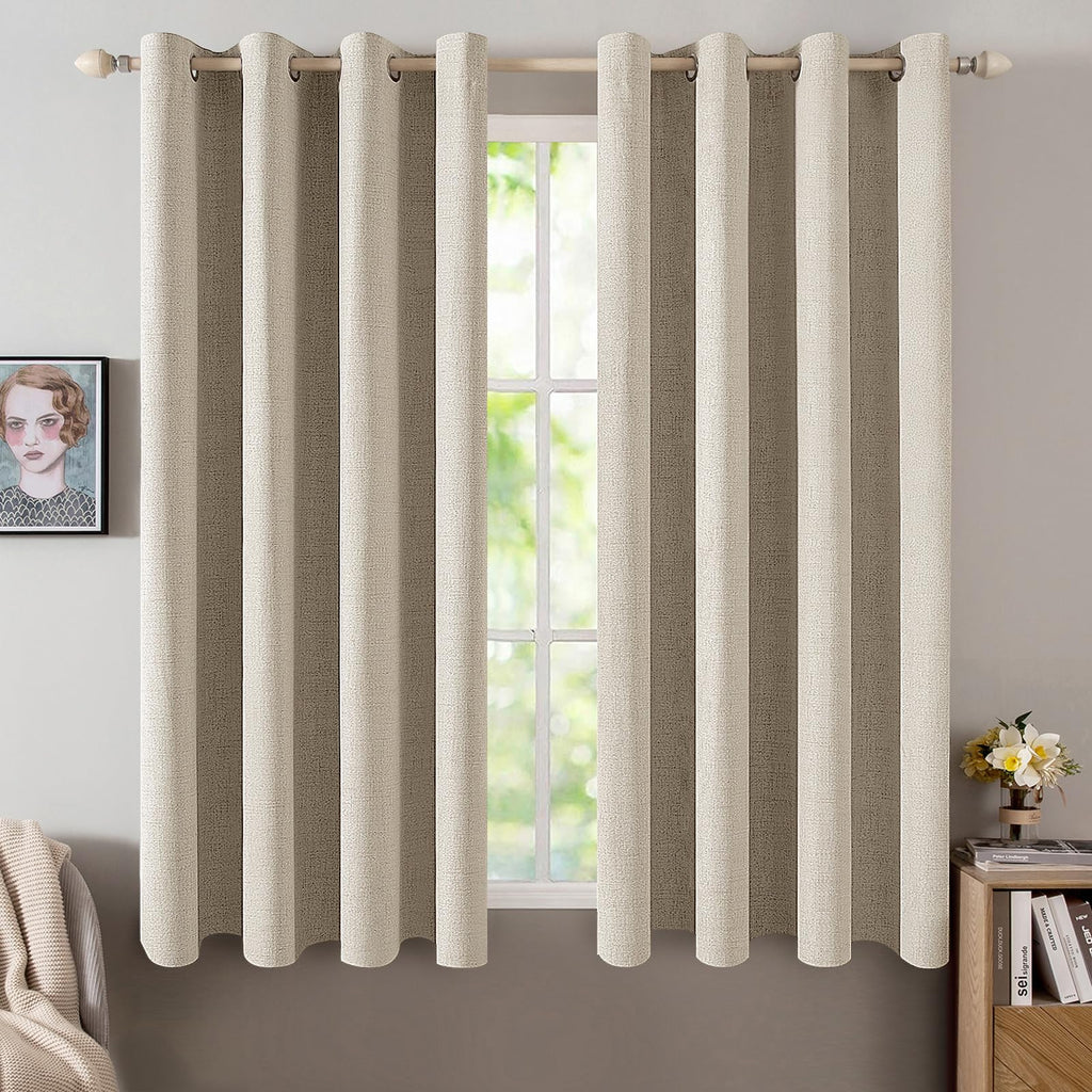 MIULEE 100% Blackout Linen Textured Curtains for Bedroom Solid Thermal Insulated Natural Beige Grommet Room Darkening Curtains & Drapes Luxury Decor for Living Room Nursery 52 x 96 Inch (2 Panels)