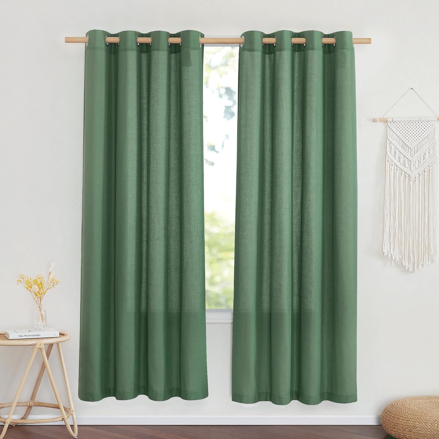 NICETOWN Natural Linen Curtains 84 inch Long 2 Panels Set, Grommet Top Thick Linen Burlap Semi Sheer Vertical Drapes Privacy Assured with Light Filtering for Bedroom/Living Room, W55 x L84