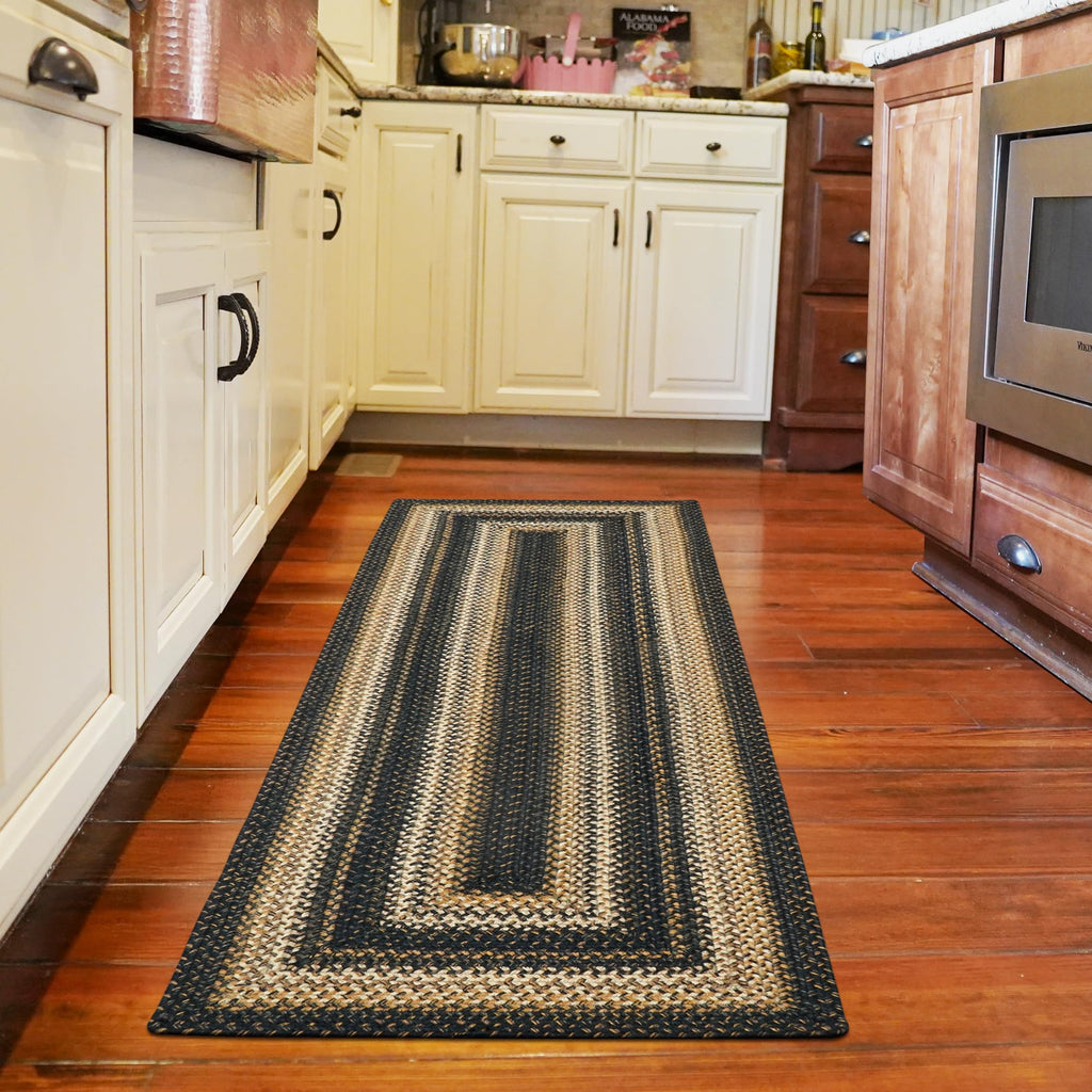 Homespice Gingerbread Black & Brown Braided Rug 20x30 - Jute Braided Kitchen Rugs for Country, Primitive Decor, Reversible, Pet-Friendly, Durable & Easy to Maintain