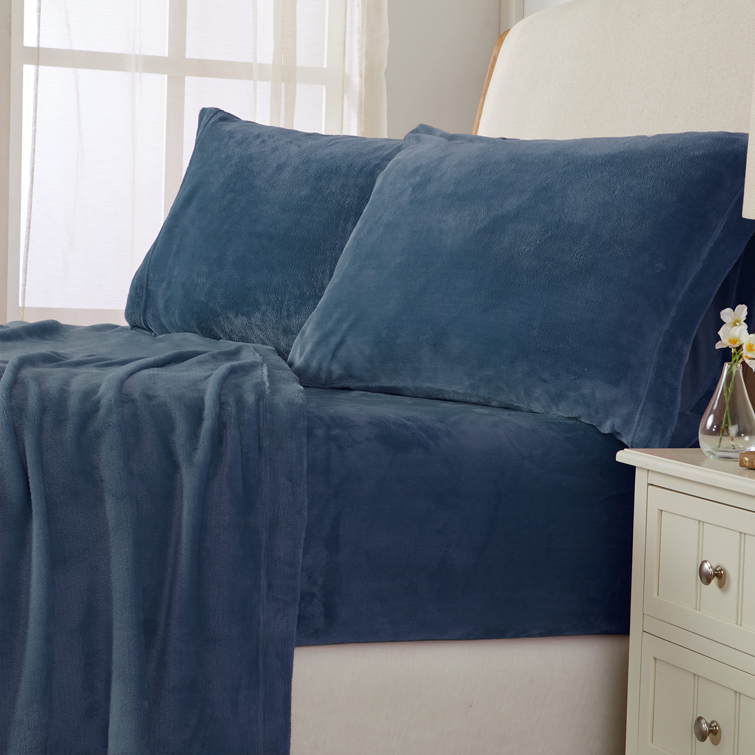 NY Loft Ultra Soft Micro Fleece Sheets Set with Extra Deep Pockets | Extra Soft Velvet Fleece Sheet Set | Super Plush Polar Fleece | Velvet Plush Cozy Warmth | Tribeca Collection (Twin, Lake Blue)