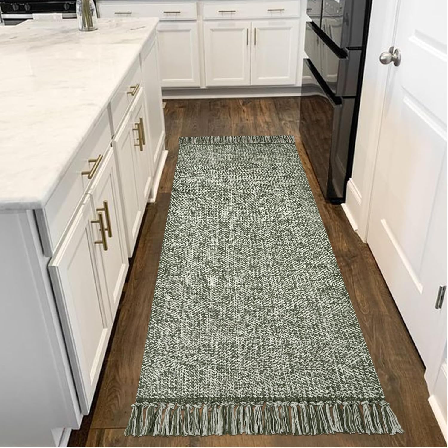 Collive 4x6 Area Rug, Natural/Black Woven Cotton Washable Modern Bedroom Rugs, Boho Dining Room Door Rug Carpet with Tassel for Living Room Nursery Room Office, Outdoor Rug for Patio Hallway Decor