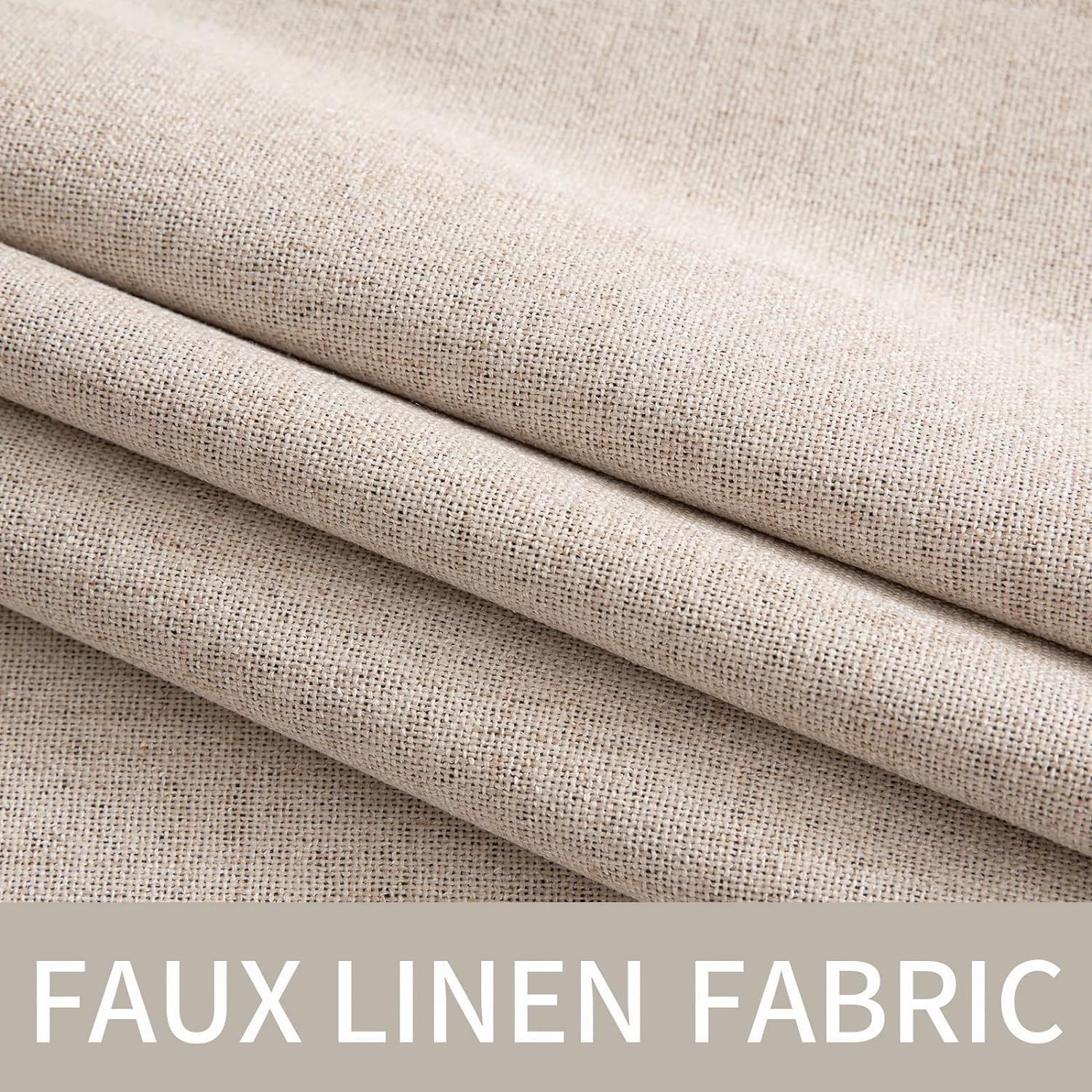 MIULEE 100% Blackout Linen Textured Curtains for Bedroom Solid Thermal Insulated Natural Beige Grommet Room Darkening Curtains & Drapes Luxury Decor for Living Room Nursery 52 x 96 Inch (2 Panels)