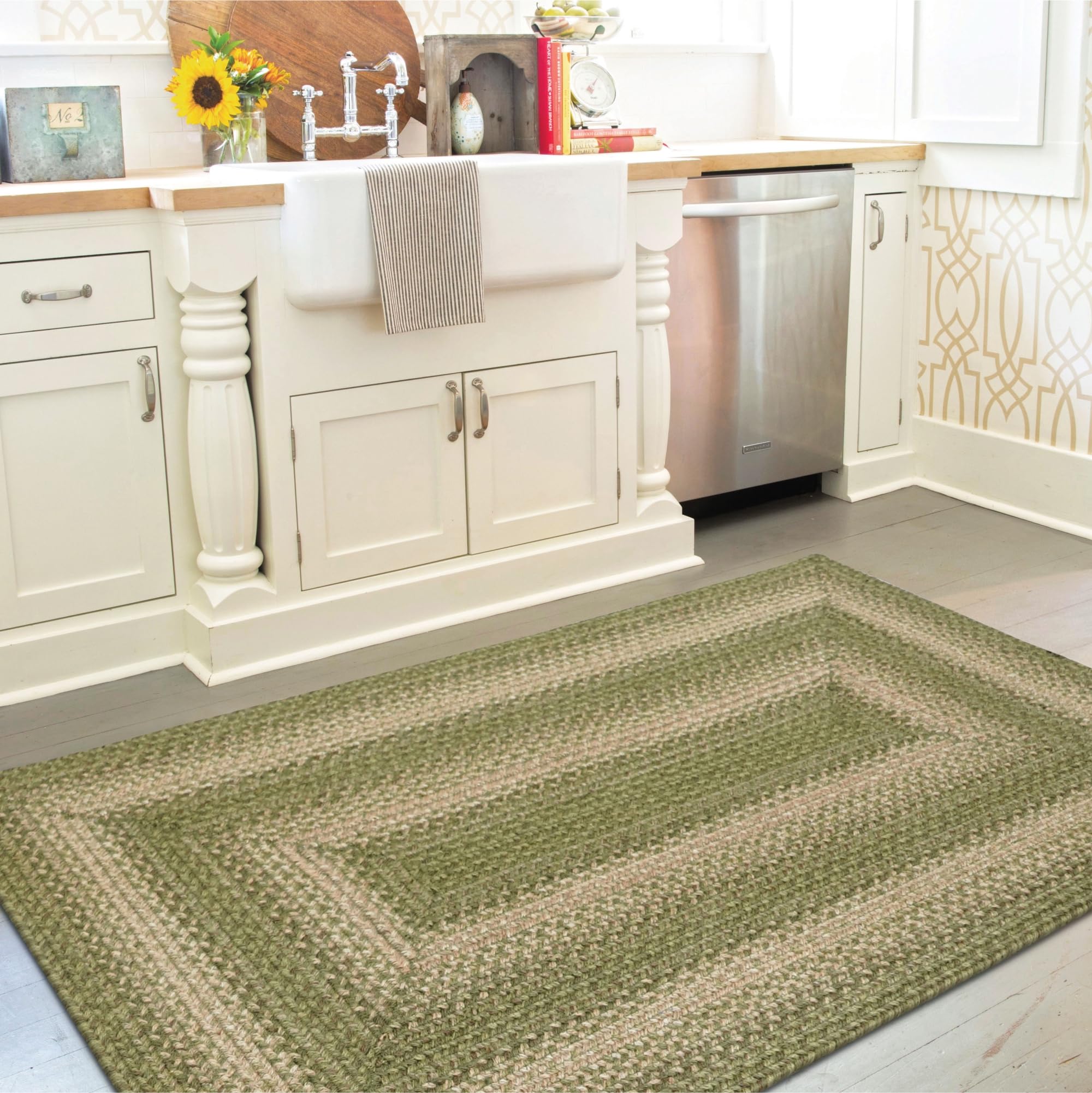 Homespice Gingerbread Black & Brown Braided Rug 20x30 - Jute Braided Kitchen Rugs for Country, Primitive Decor, Reversible, Pet-Friendly, Durable & Easy to Maintain