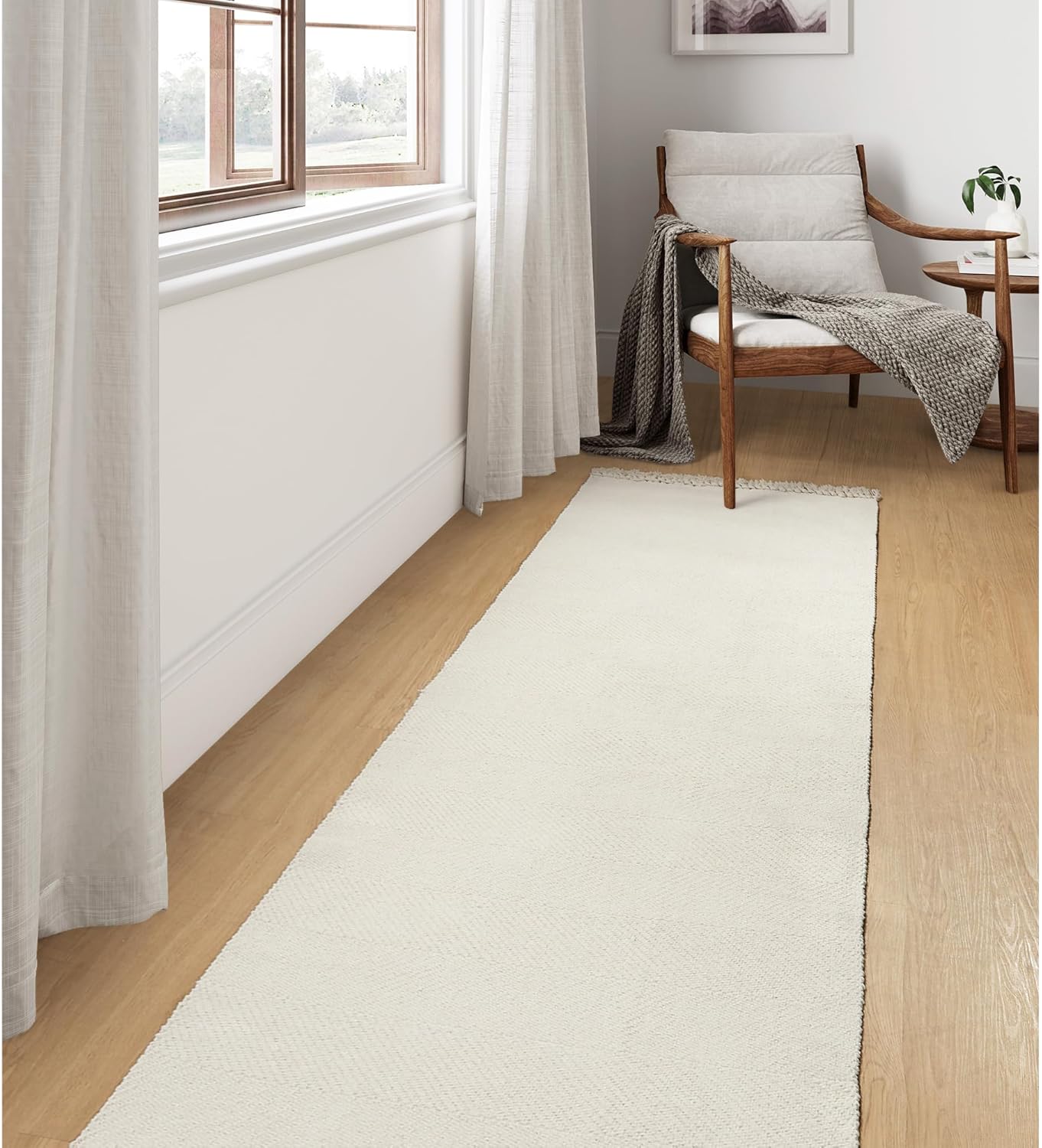 Collive 4x6 Area Rug, Natural/Black Woven Cotton Washable Modern Bedroom Rugs, Boho Dining Room Door Rug Carpet with Tassel for Living Room Nursery Room Office, Outdoor Rug for Patio Hallway Decor