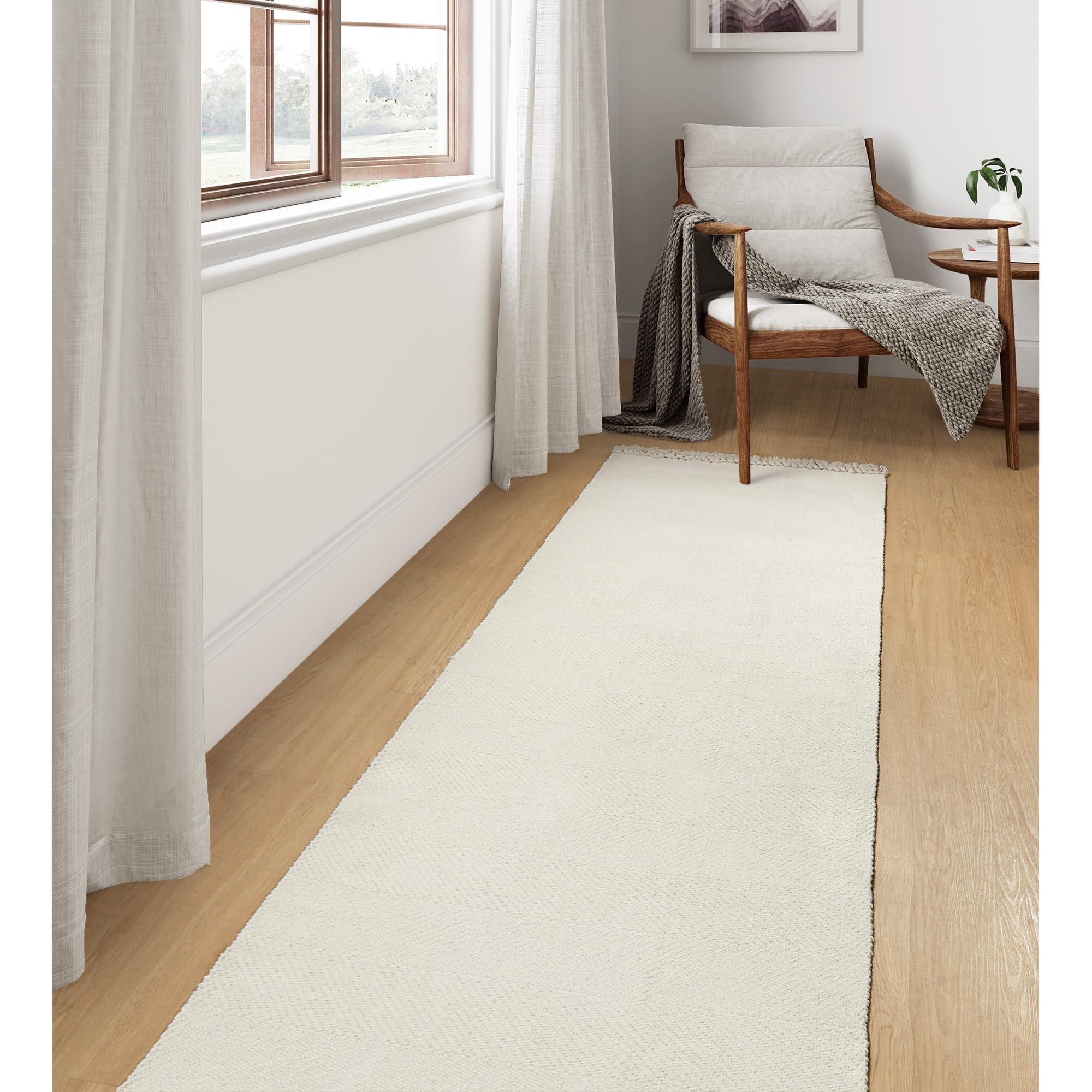 Collive Washable Area Rug 3' x 5', Modern Farmhouse Woven Kitchen Rugs, Tan/Cream Indoor Outddor Mat Braided Throw Carpet for Entryway Bedroom Nursery Laundry Living Room