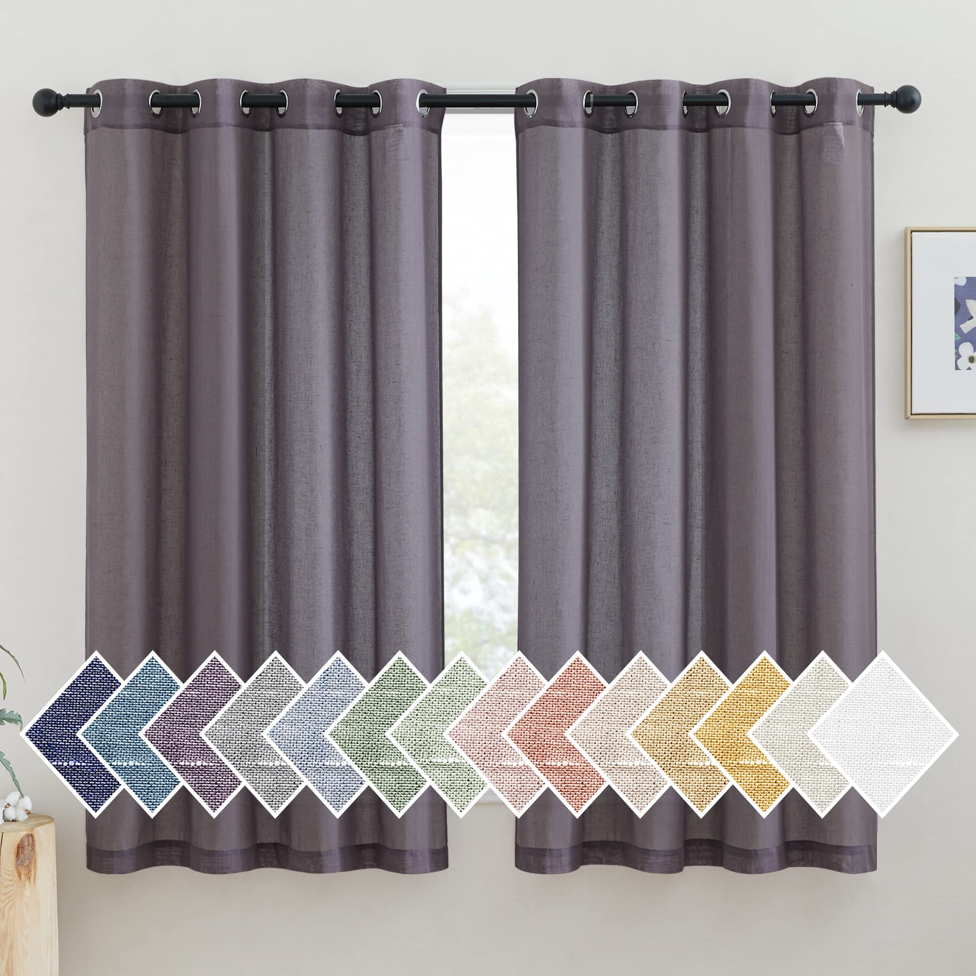 NICETOWN Semi Sheer Linen Curtains for Bedroom 84 inches Long, Grommet Privacy Vertical Farmhouse Window with Light Filtering for Living Room, Natural, W52 x L84, 2 Pieces