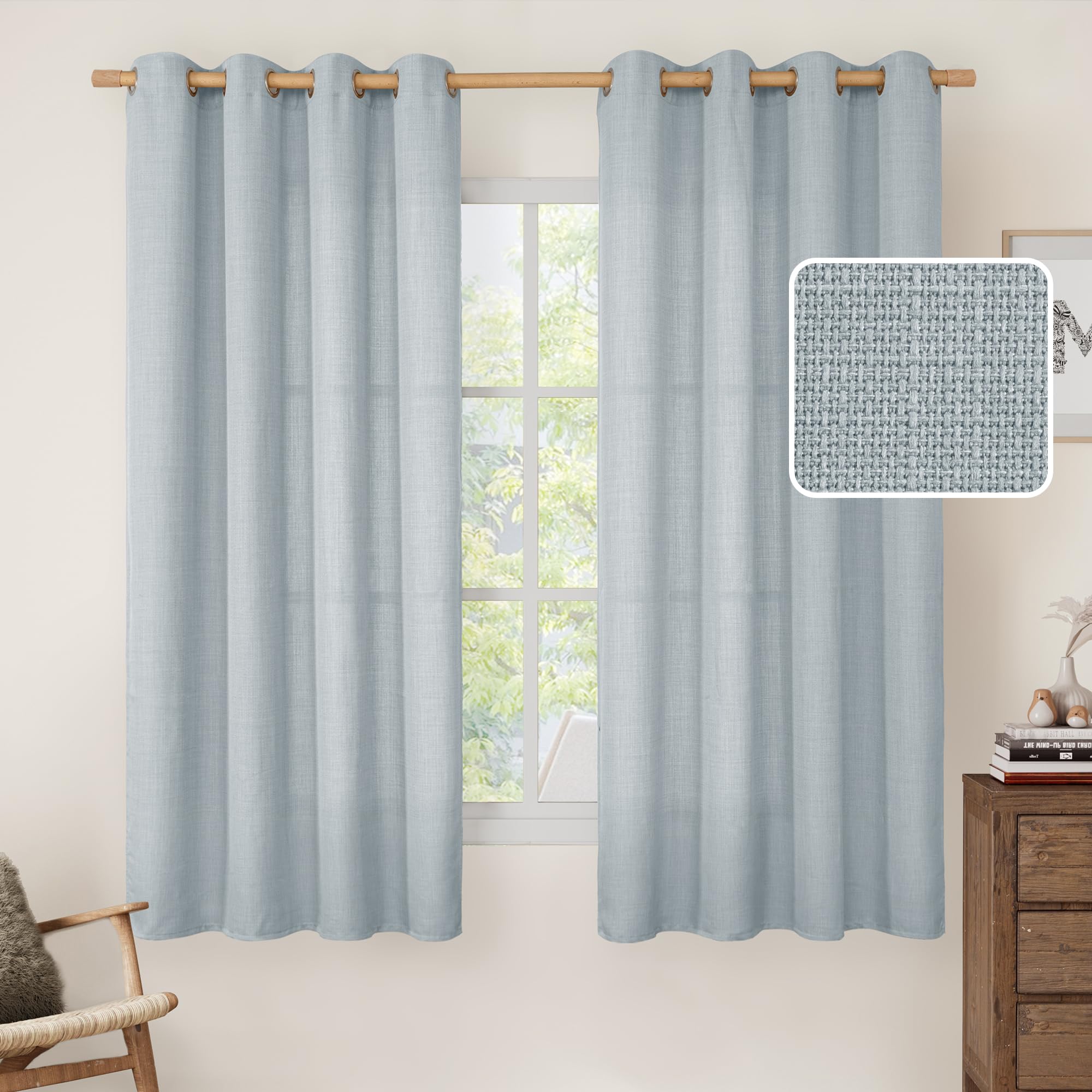 LAMIT Natural Ivory Linen Semi Sheer Curtains 84 inch Length, Cream Light Filtering Soft Thick Neutral Living Room Drapes with Bronze Grommet for Bedroom/Farmhouse, 2 Panels, 52 x 84 Inch