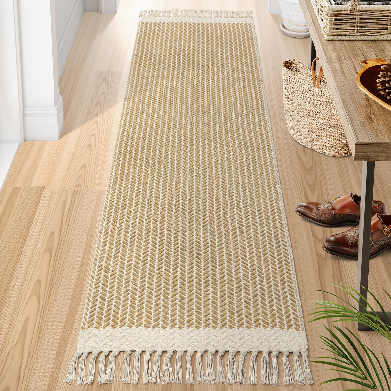 Lahome Belle Boho Rugs for Bedroom, 3x5 Bathroom Rug Lightweight Farmhouse Woven Area Rug with Tassels, Throw Rugs Washable Kitchen Rug Non Shedding Indoor Door Mats for Entryway Living Room, Khaki