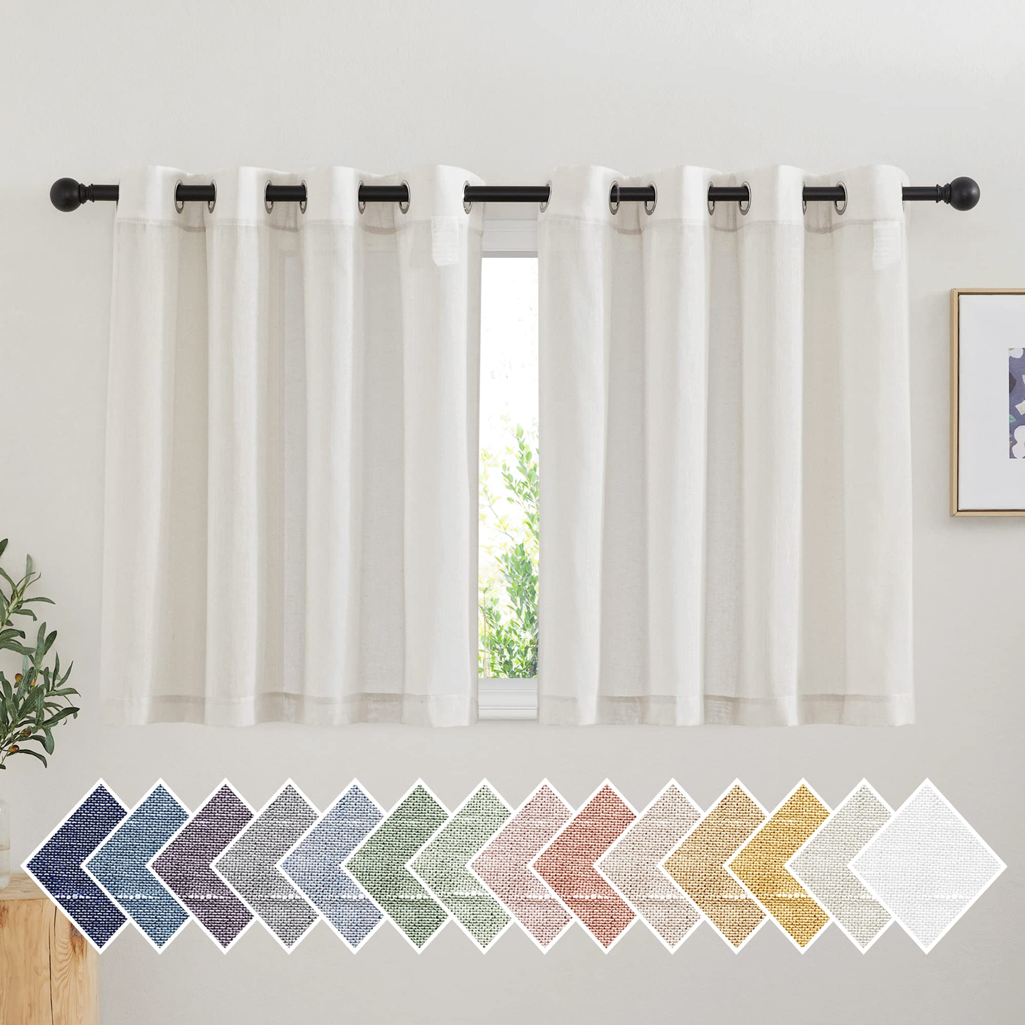 NICETOWN Semi Sheer Linen Curtains for Bedroom 84 inches Long, Grommet Privacy Vertical Farmhouse Window with Light Filtering for Living Room, Natural, W52 x L84, 2 Pieces