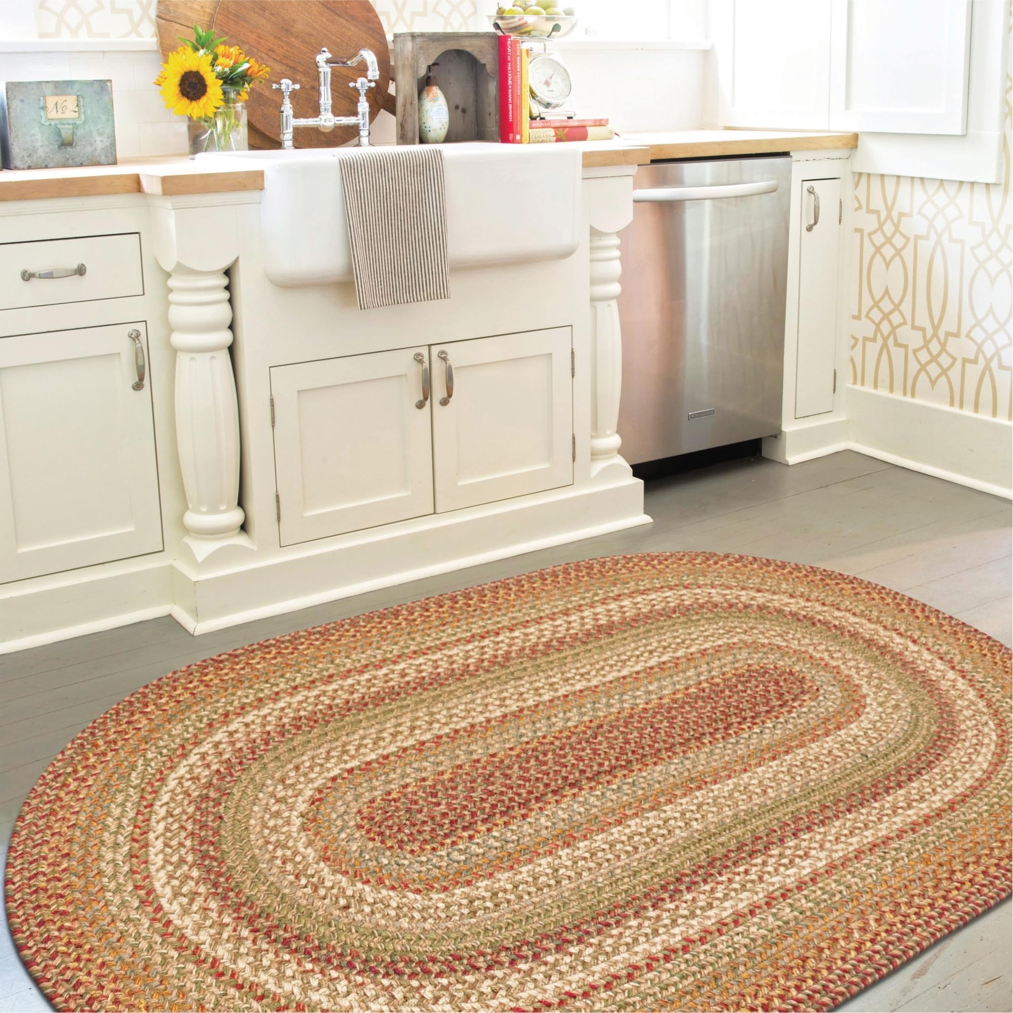 Homespice Gingerbread Black & Brown Braided Rug 20x30 - Jute Braided Kitchen Rugs for Country, Primitive Decor, Reversible, Pet-Friendly, Durable & Easy to Maintain