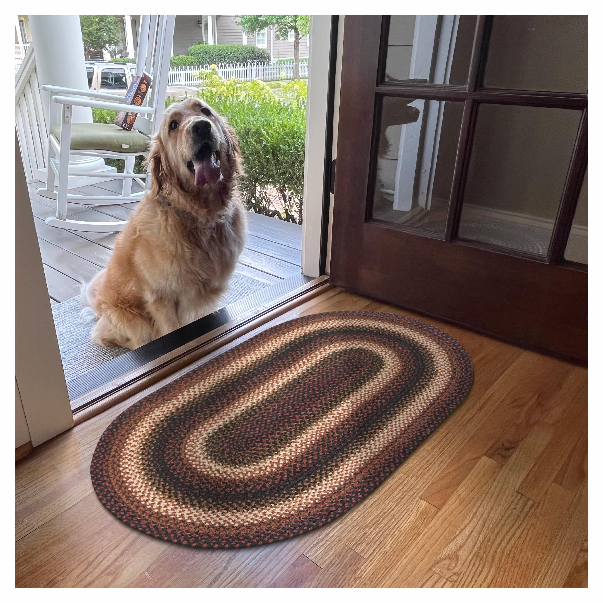 Homespice Gingerbread Black & Brown Braided Rug 20x30 - Jute Braided Kitchen Rugs for Country, Primitive Decor, Reversible, Pet-Friendly, Durable & Easy to Maintain