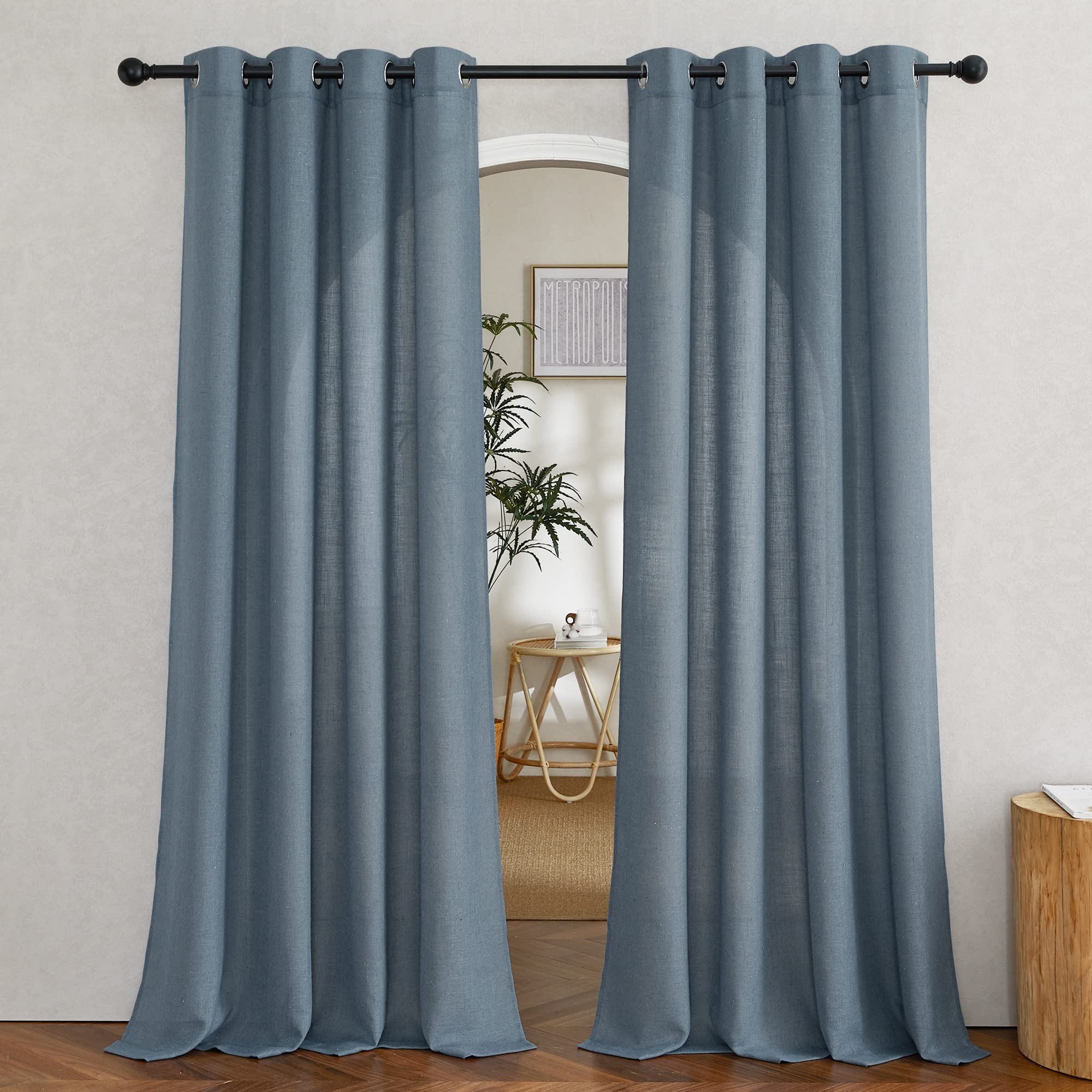 NICETOWN Semi Sheer Linen Curtains for Bedroom 84 inches Long, Grommet Privacy Vertical Farmhouse Window with Light Filtering for Living Room, Natural, W52 x L84, 2 Pieces