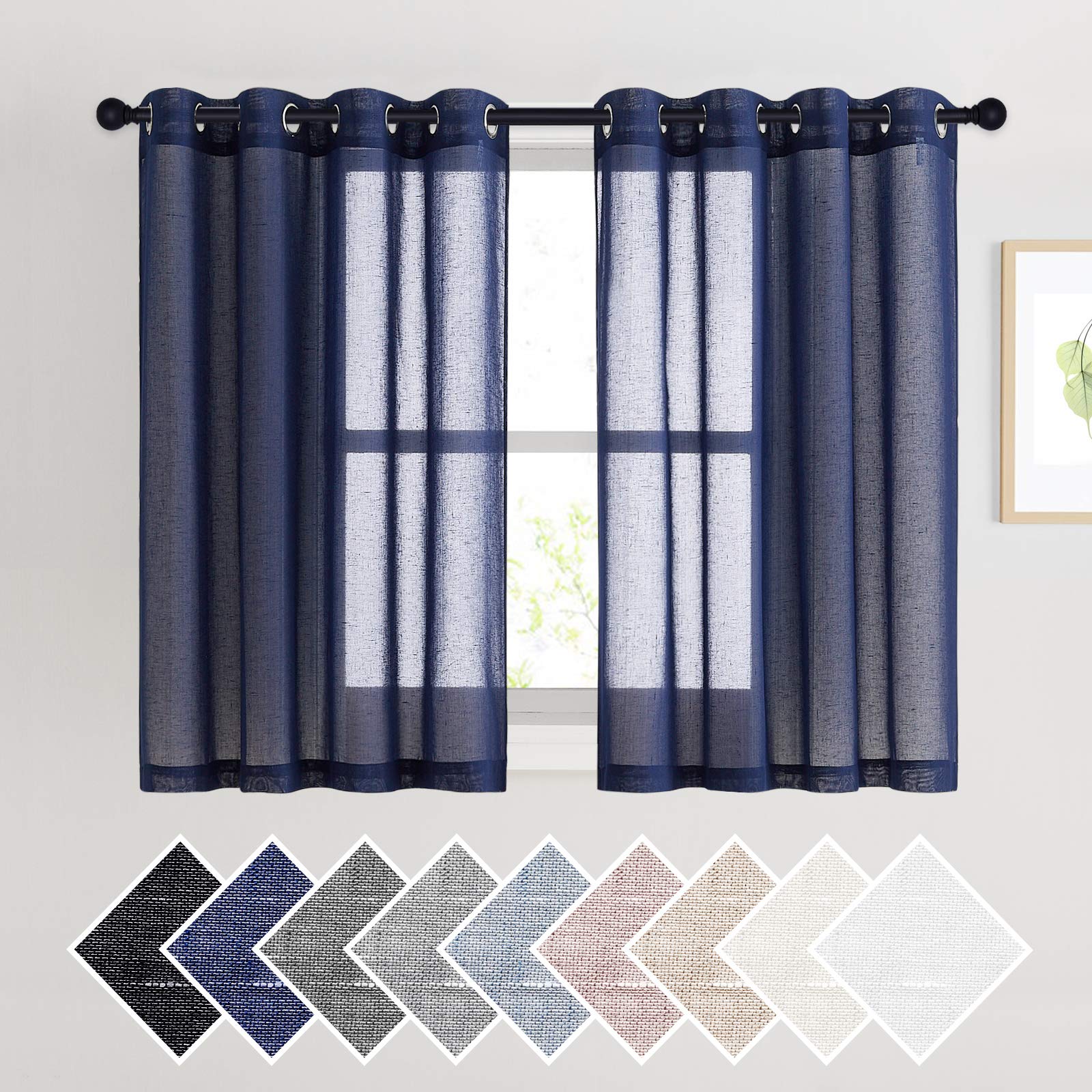 NICETOWN Semi Sheer Linen Curtains for Bedroom 84 inches Long, Grommet Privacy Vertical Farmhouse Window with Light Filtering for Living Room, Natural, W52 x L84, 2 Pieces