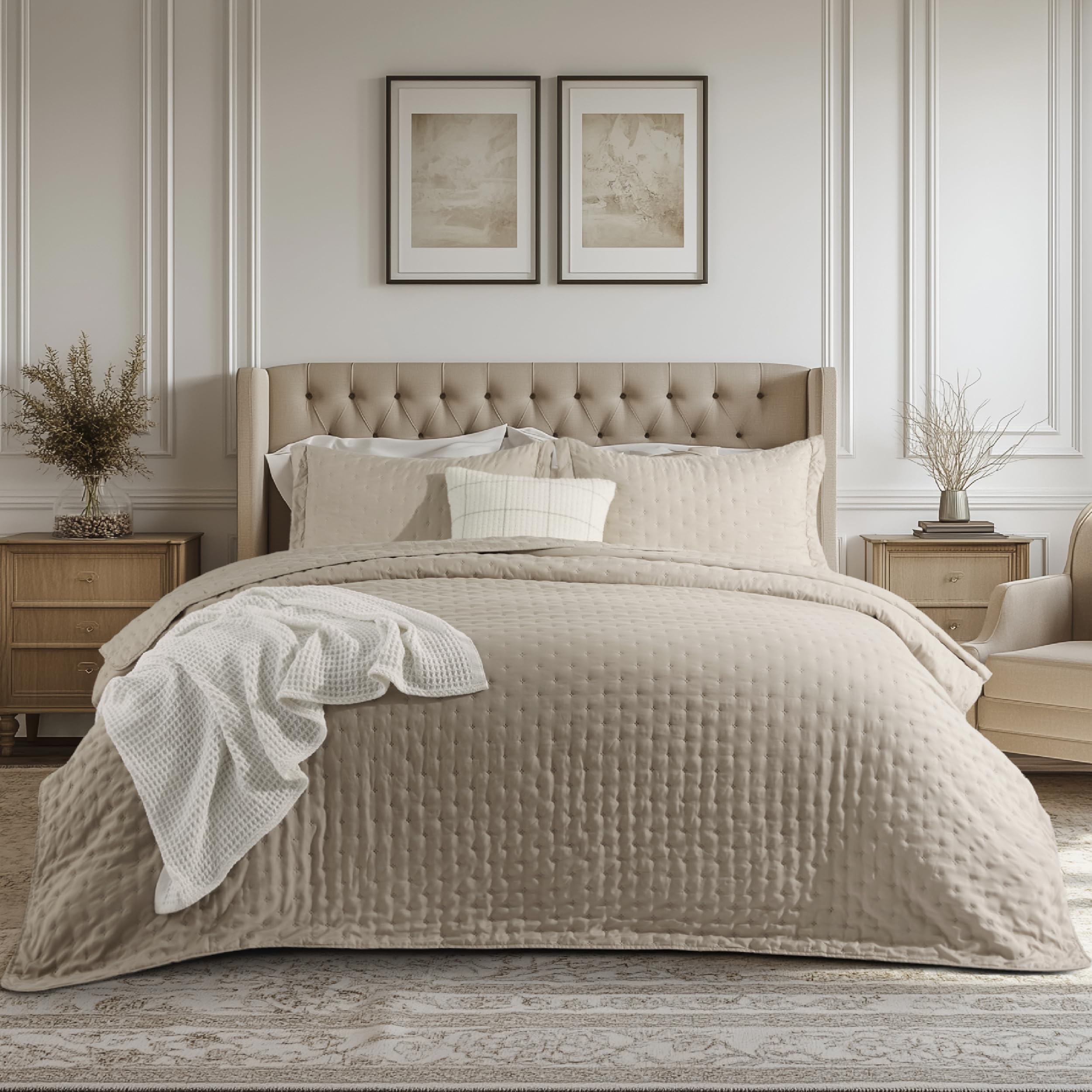 Bedsure King Quilt - Linen Bedspread King Size & Lightweight Comforter, Modern Farmhouse Coverlet with Clover Pattern, Ultra Soft All-Season Bedding, 106 x 96 Inches | Stitch-Free Quilting, Ultra Soft, Lightweight, Machine Washable, Pet-Friendly