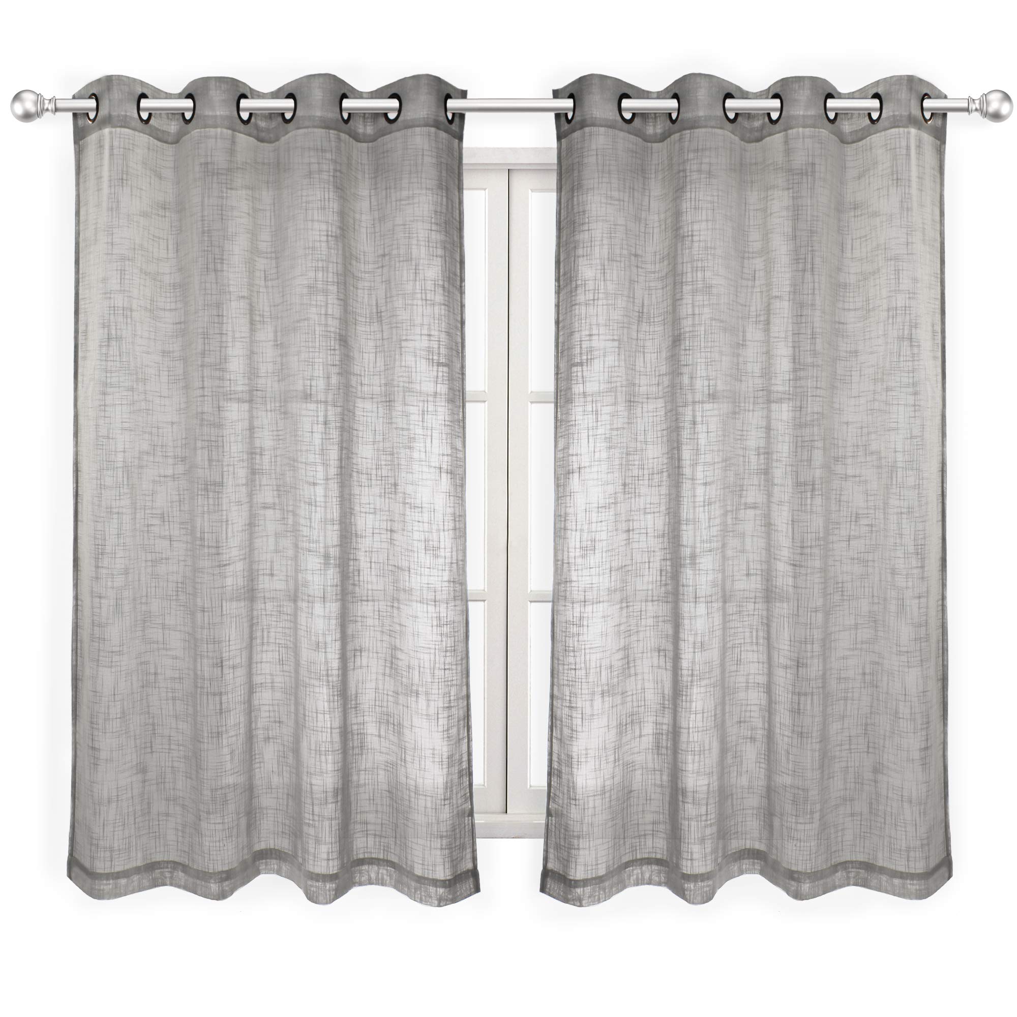 VOILYBIRD Palma Natural Linen Blended Sheer Curtains 84 Inches Long Bronze Grommet for Bedroom (Natural, 52" W x 84" L, 2 Panels)