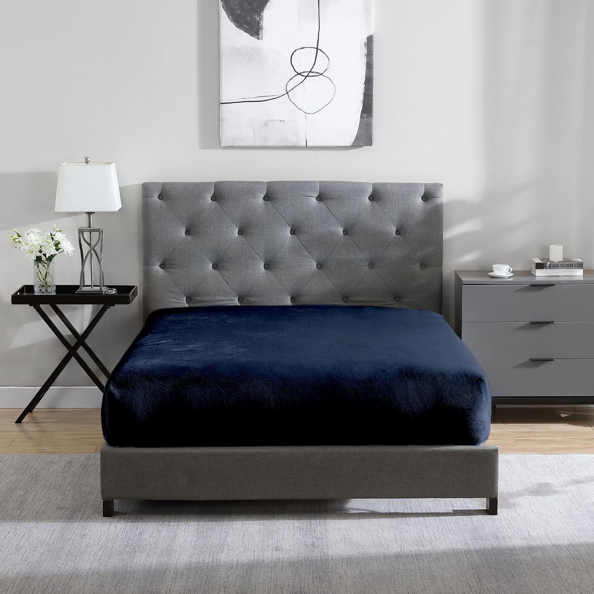 Cathay Home Queen Plush Fur Fitted Sheet - Ultra Soft & Thick Plush Fur - All Season Cozy Warmth - 12" Deep Pocket Fitted Sheet Only (Queen, Grey)
