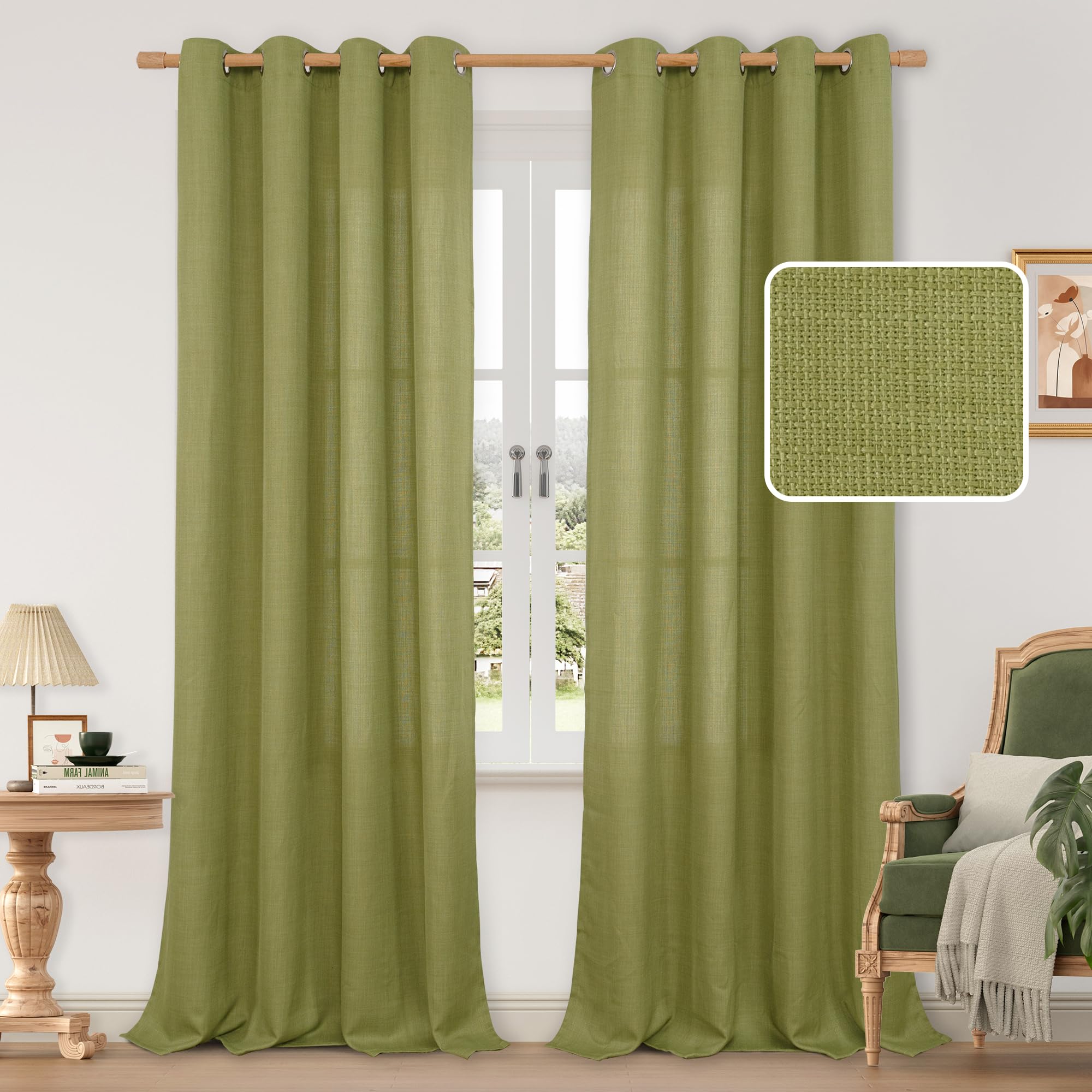 LAMIT Natural Ivory Linen Semi Sheer Curtains 84 inch Length, Cream Light Filtering Soft Thick Neutral Living Room Drapes with Bronze Grommet for Bedroom/Farmhouse, 2 Panels, 52 x 84 Inch