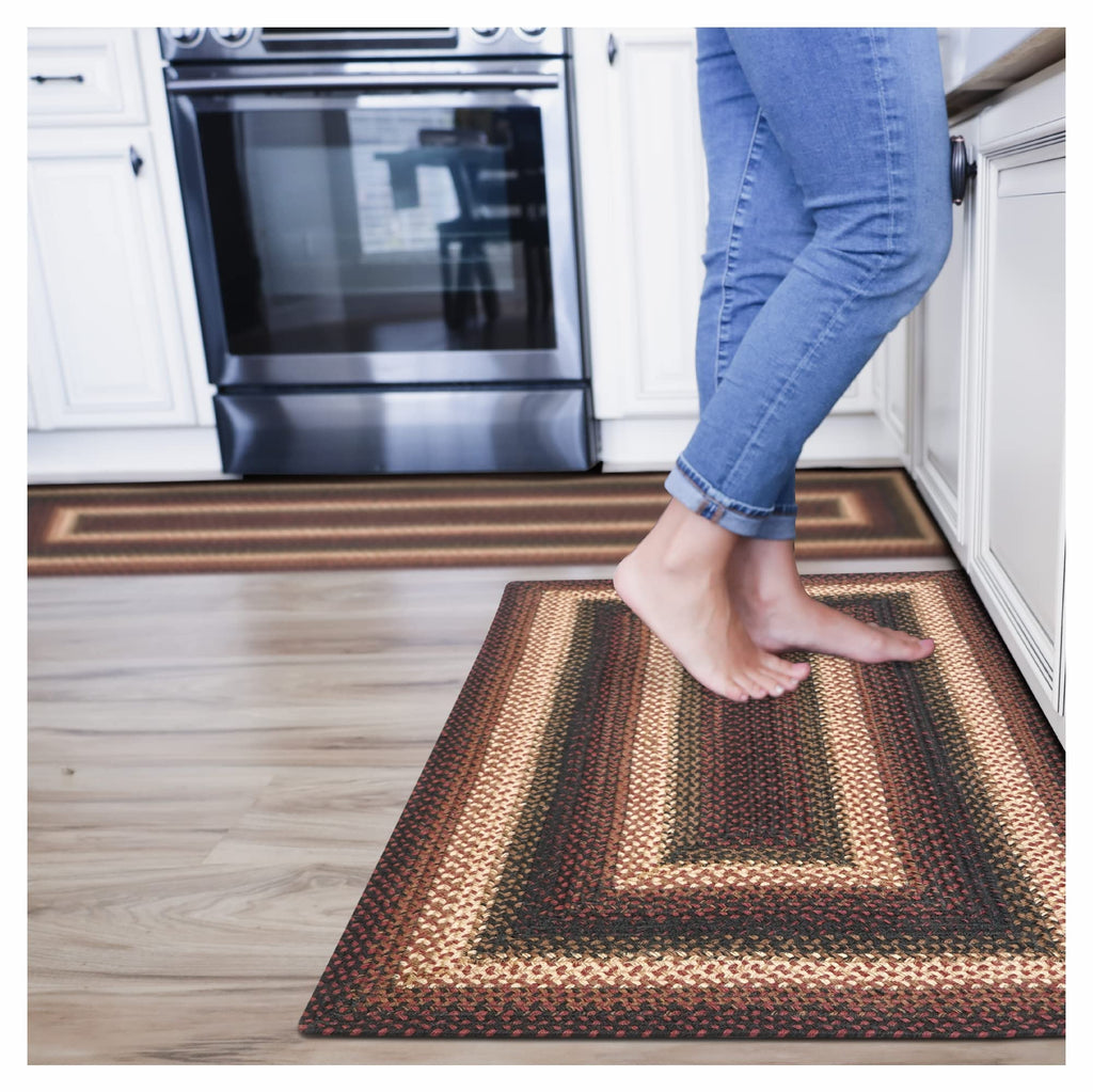 Homespice Gingerbread Black & Brown Braided Rug 20x30 - Jute Braided Kitchen Rugs for Country, Primitive Decor, Reversible, Pet-Friendly, Durable & Easy to Maintain