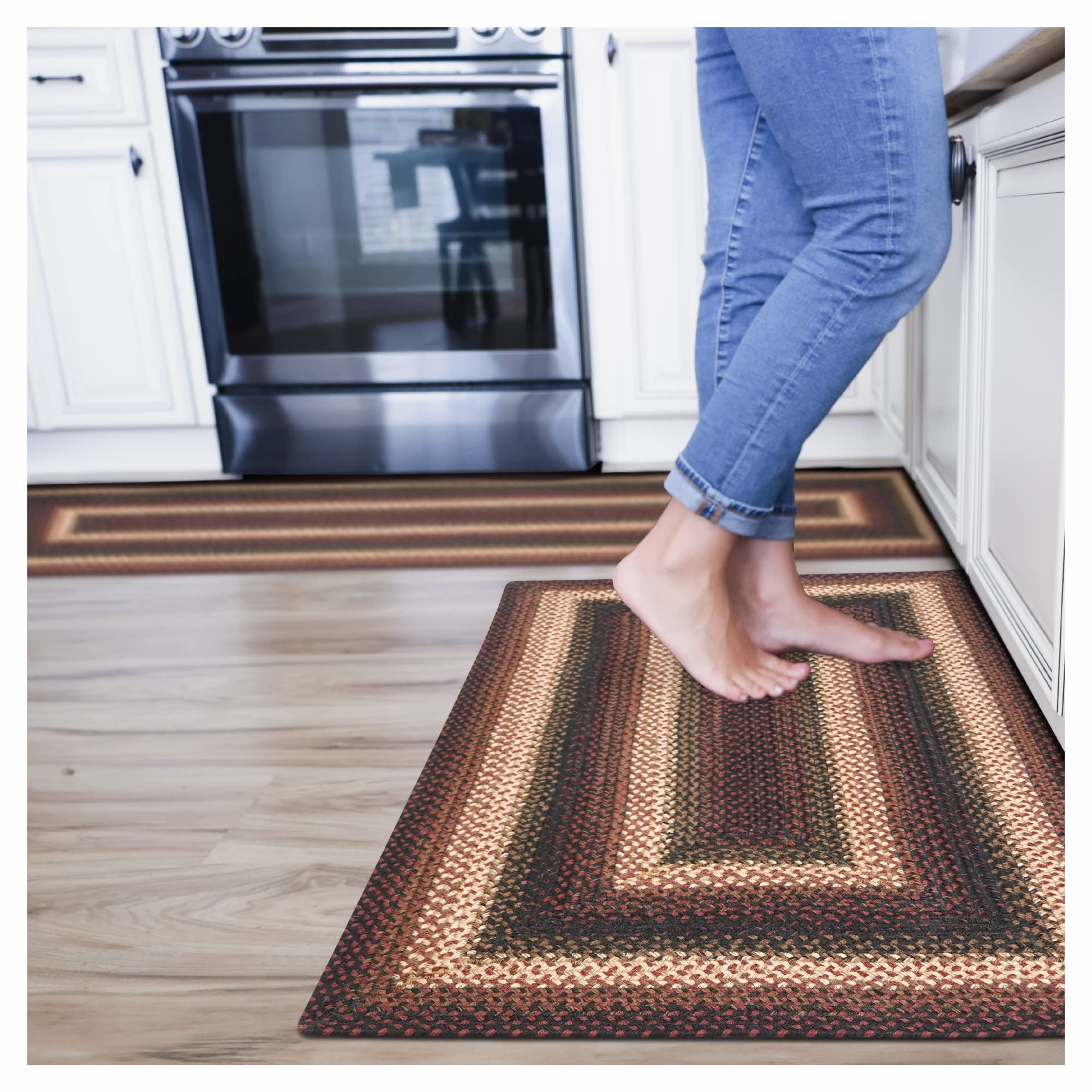 Homespice Gingerbread Black & Brown Braided Rug 20x30 - Jute Braided Kitchen Rugs for Country, Primitive Decor, Reversible, Pet-Friendly, Durable & Easy to Maintain