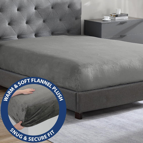 Cathay Home Queen Plush Fur Fitted Sheet - Ultra Soft & Thick Plush Fur - All Season Cozy Warmth - 12" Deep Pocket Fitted Sheet Only (Queen, Grey)
