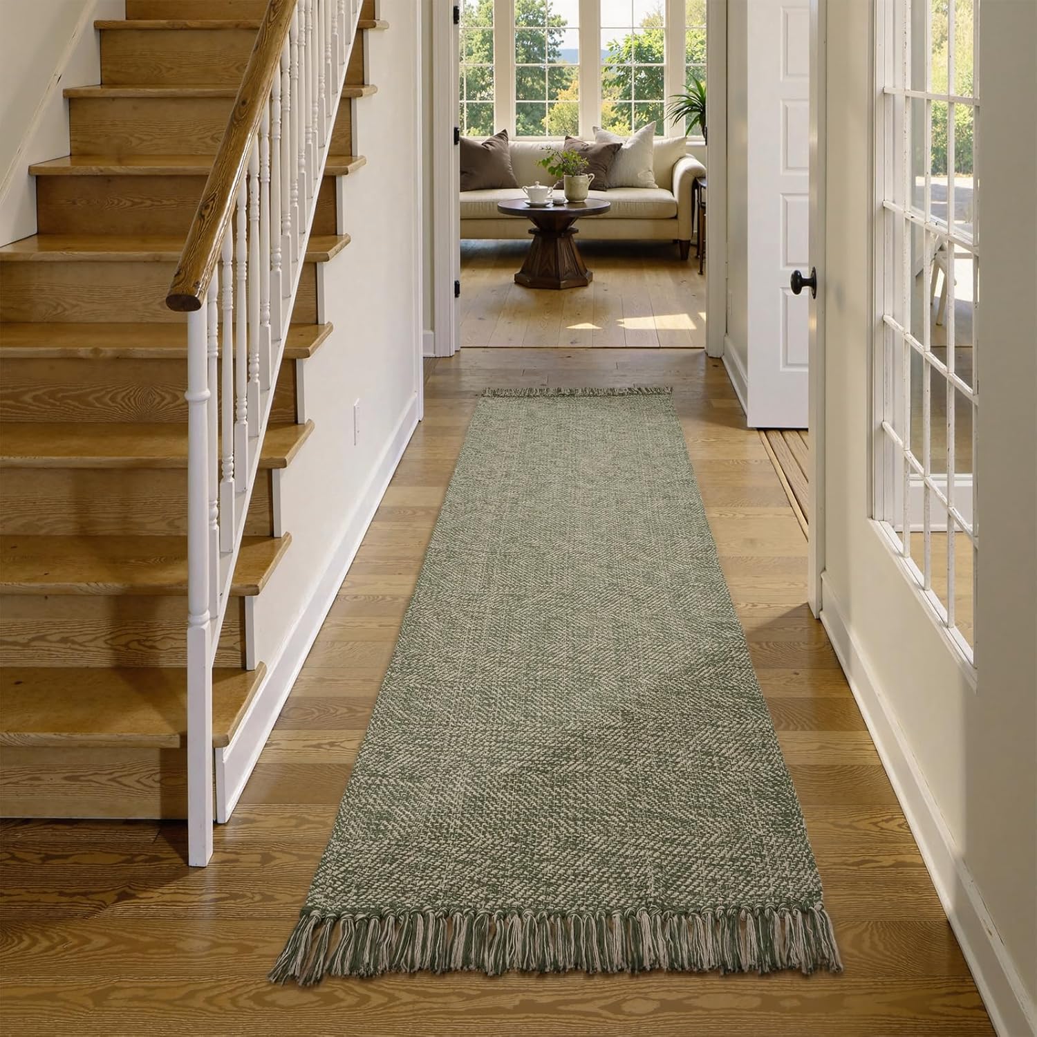 Collive 4x6 Area Rug, Natural/Black Woven Cotton Washable Modern Bedroom Rugs, Boho Dining Room Door Rug Carpet with Tassel for Living Room Nursery Room Office, Outdoor Rug for Patio Hallway Decor